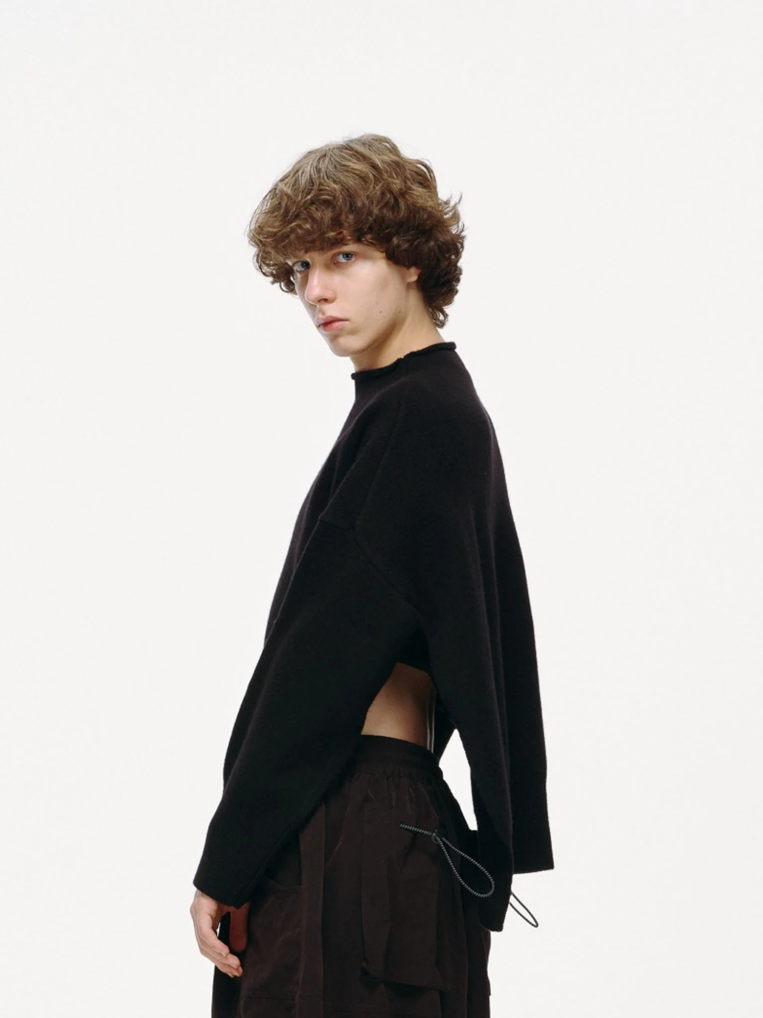 Cropped Knit Top – Open-Side Cut Pullover Midnight - Image 7