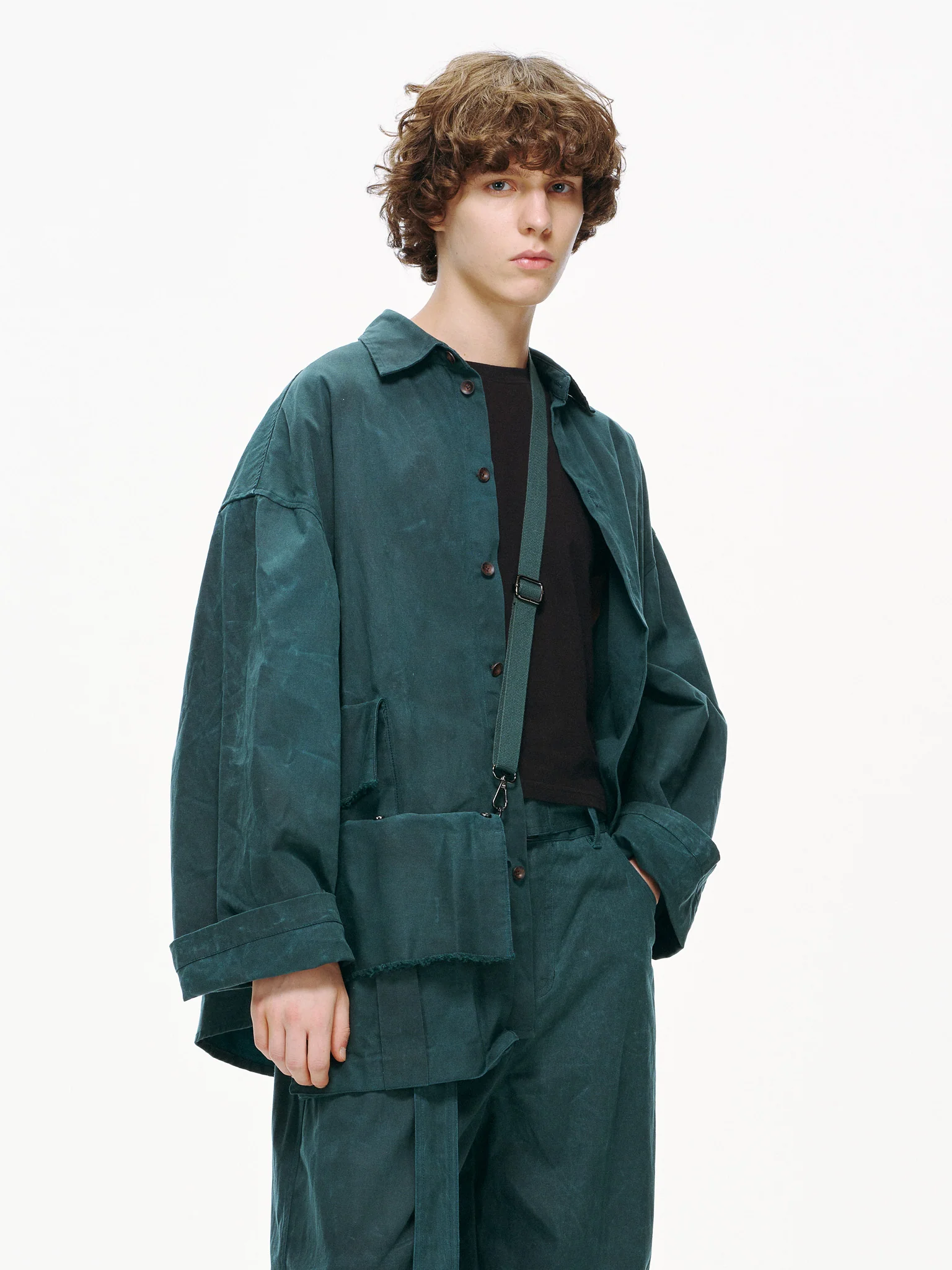 Crossbody Bag Overshirt - Jade Green, Light Wax - Image 11