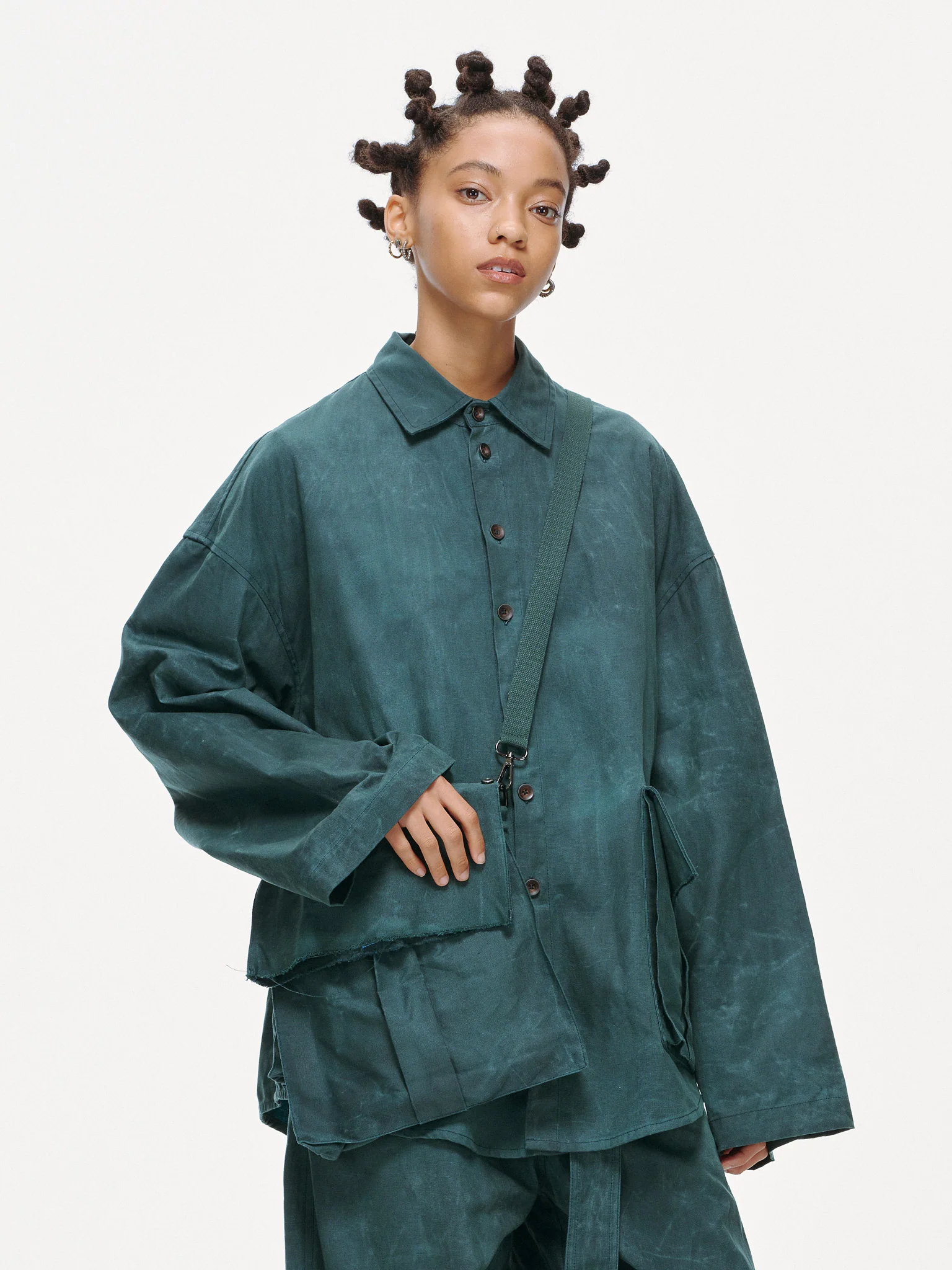 Crossbody Bag Overshirt - Jade Green, Light Wax - Image 18