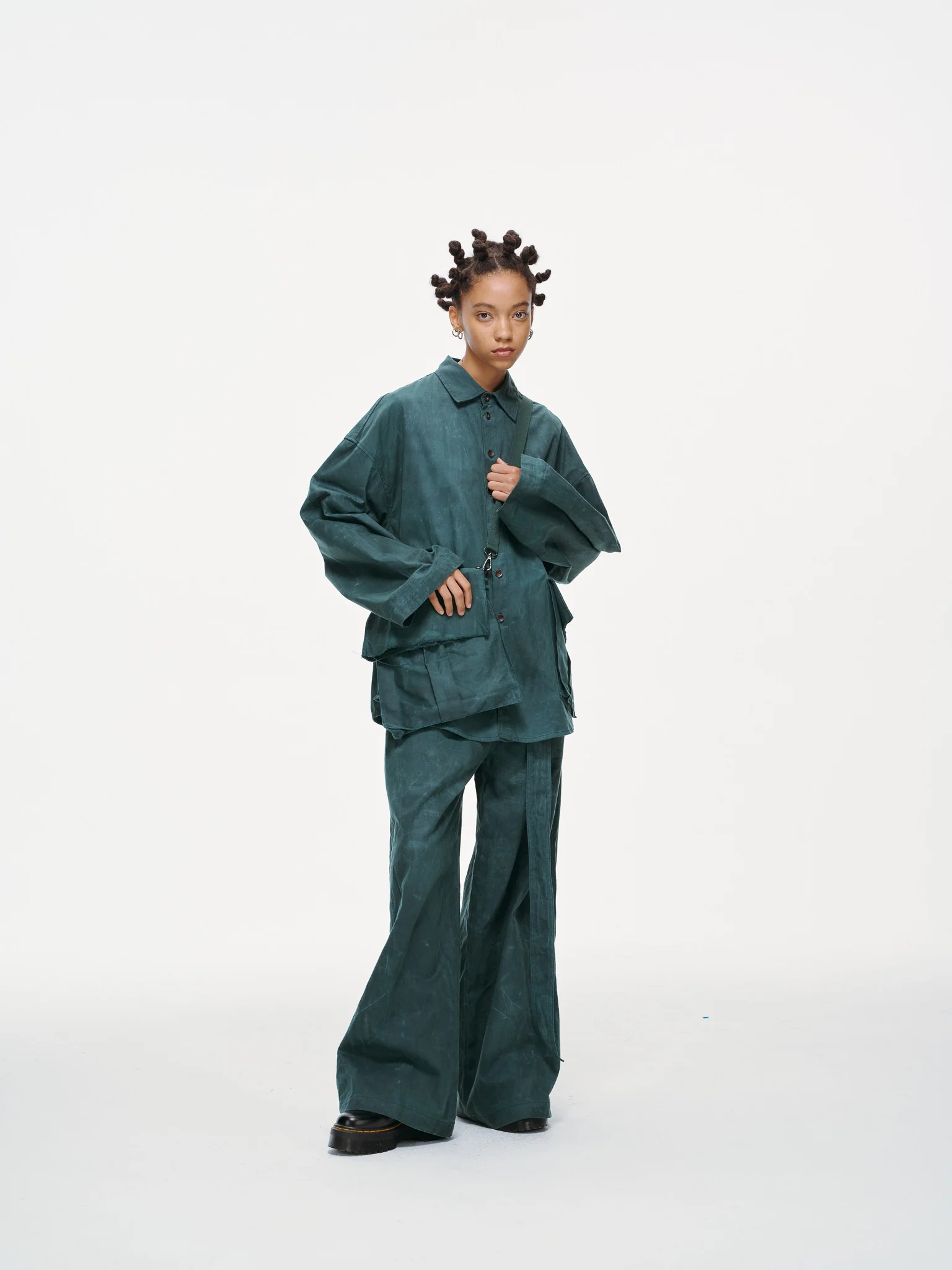 Crossbody Bag Overshirt - Jade Green, Light Wax - Image 21