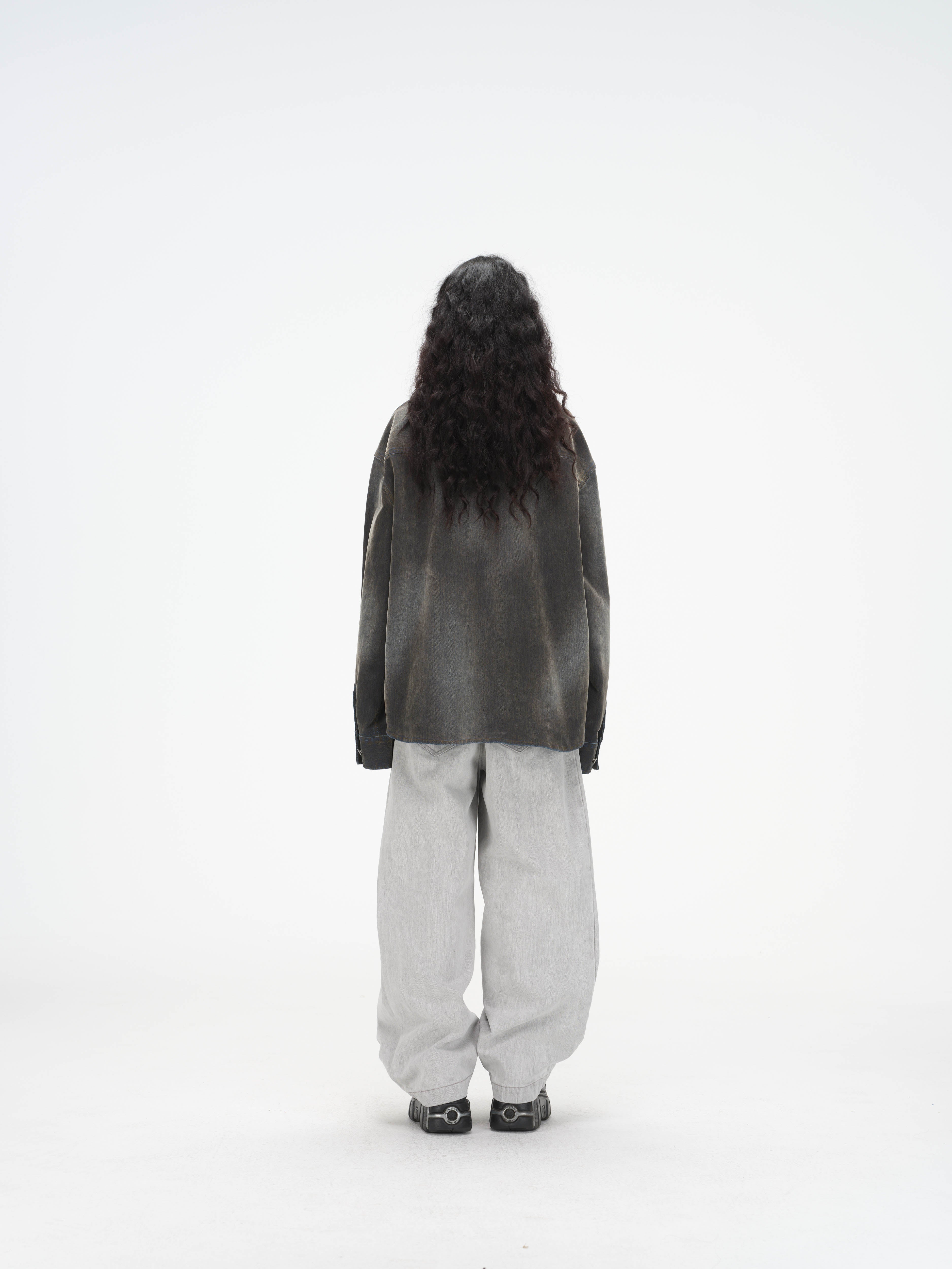 Iridescent Denim Long Sleeve Shirt Jacket – Charcoal Wash - Image 13