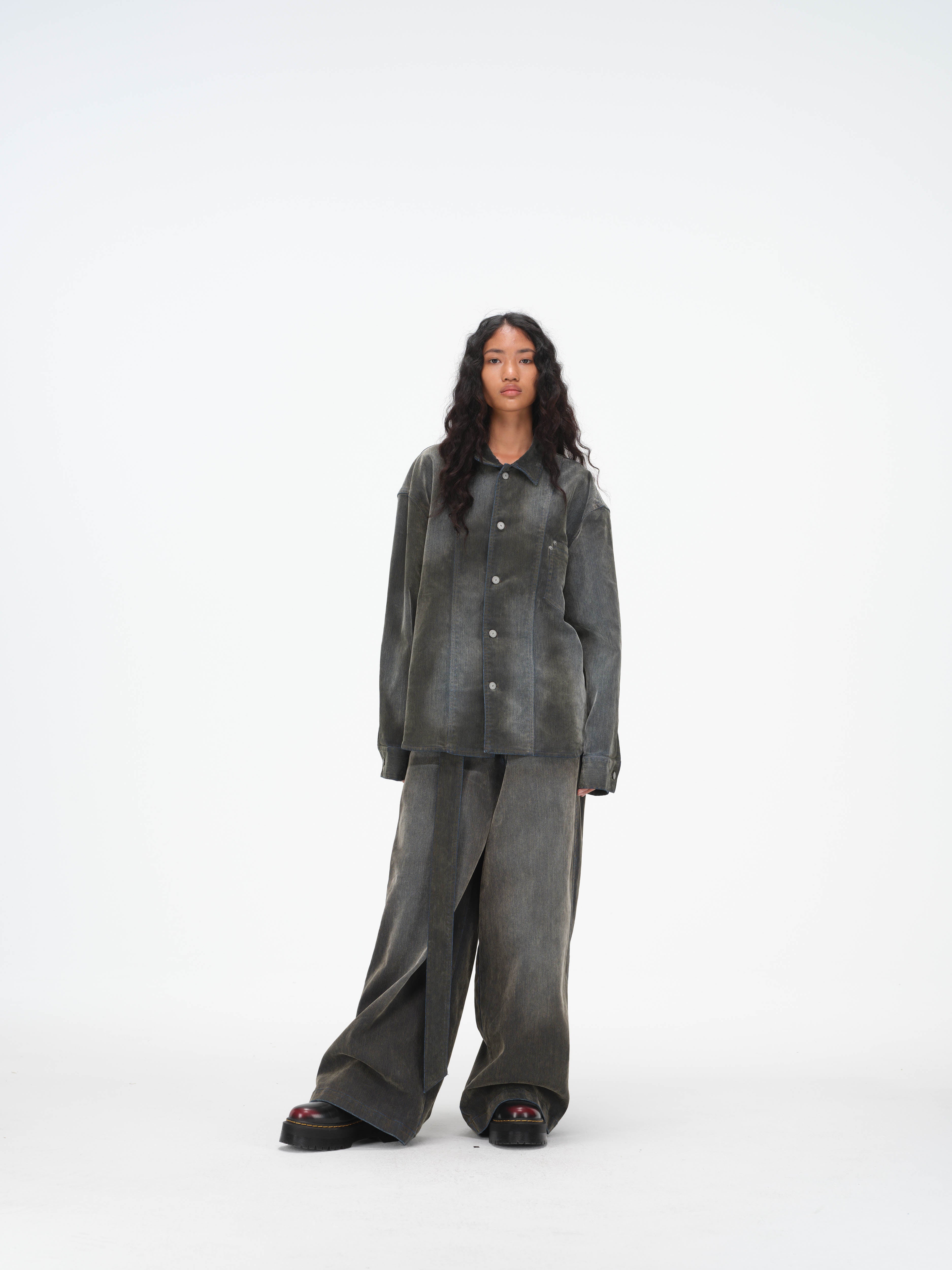 Iridescent Denim Long Sleeve Shirt Jacket – Charcoal Wash - Image 15