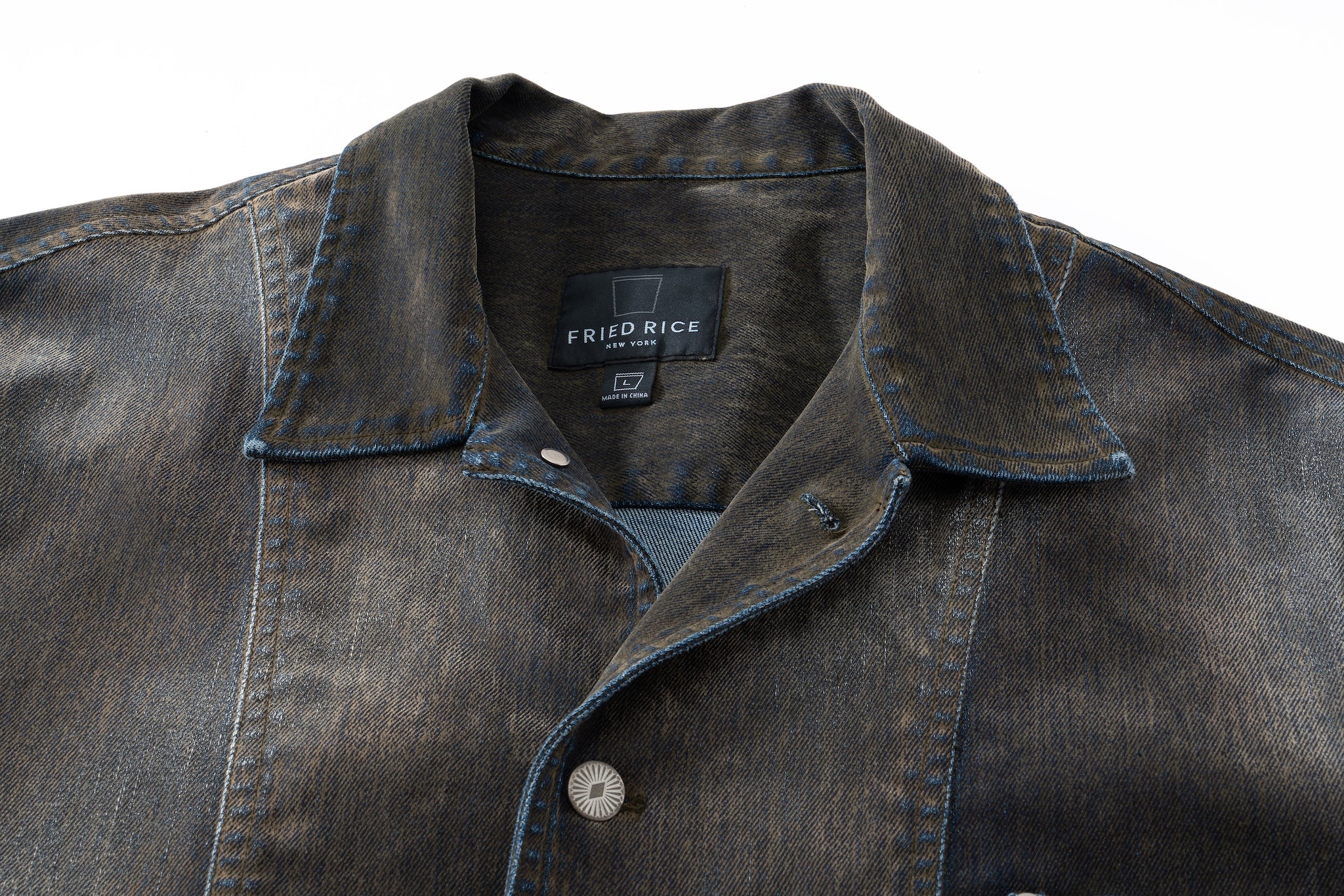 Iridescent Denim Long Sleeve Shirt Jacket – Charcoal Wash - Image 17