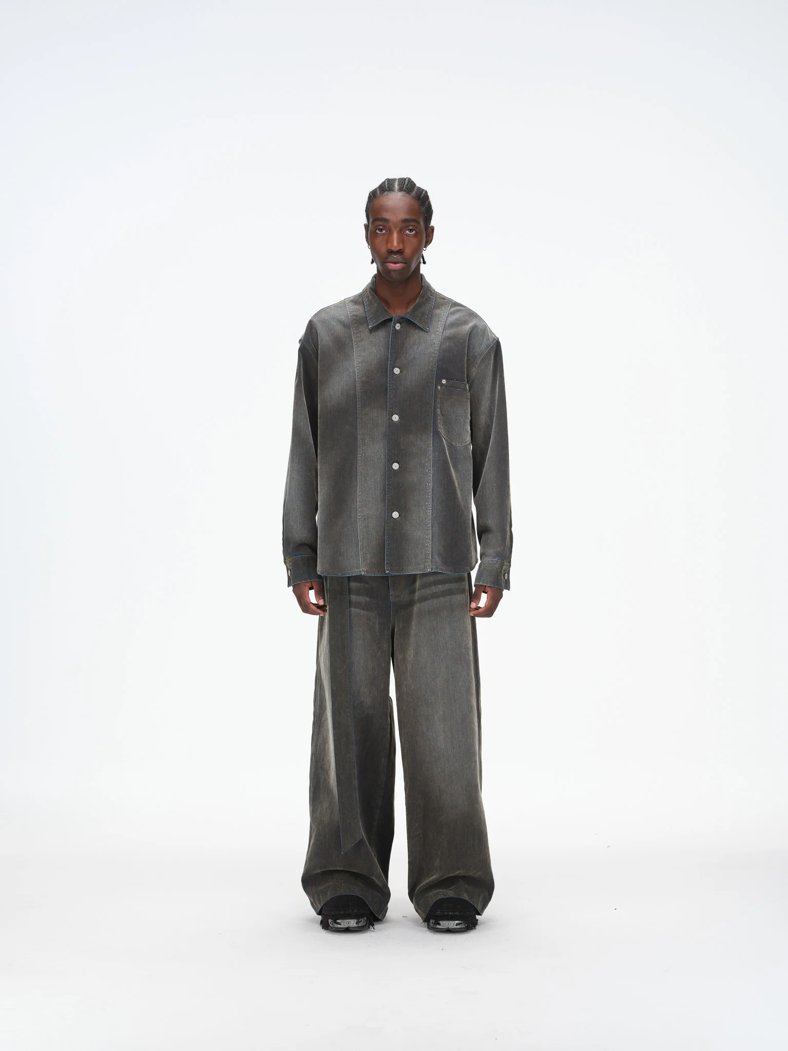 Iridescent Denim Long Sleeve Shirt Jacket – Charcoal Wash - Image 3