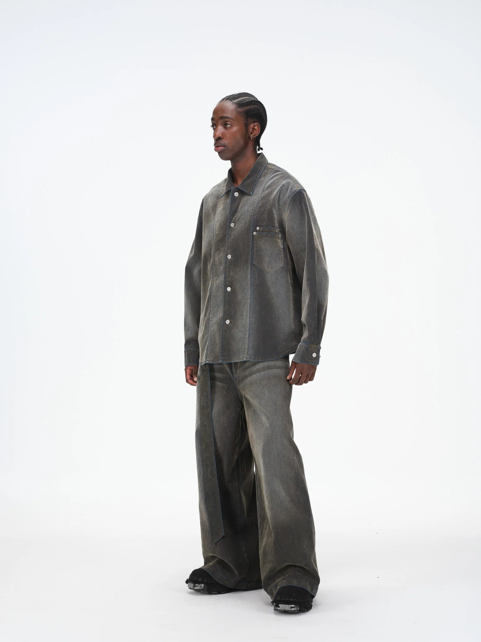 Iridescent Denim Long Sleeve Shirt Jacket – Charcoal Wash - Image 5