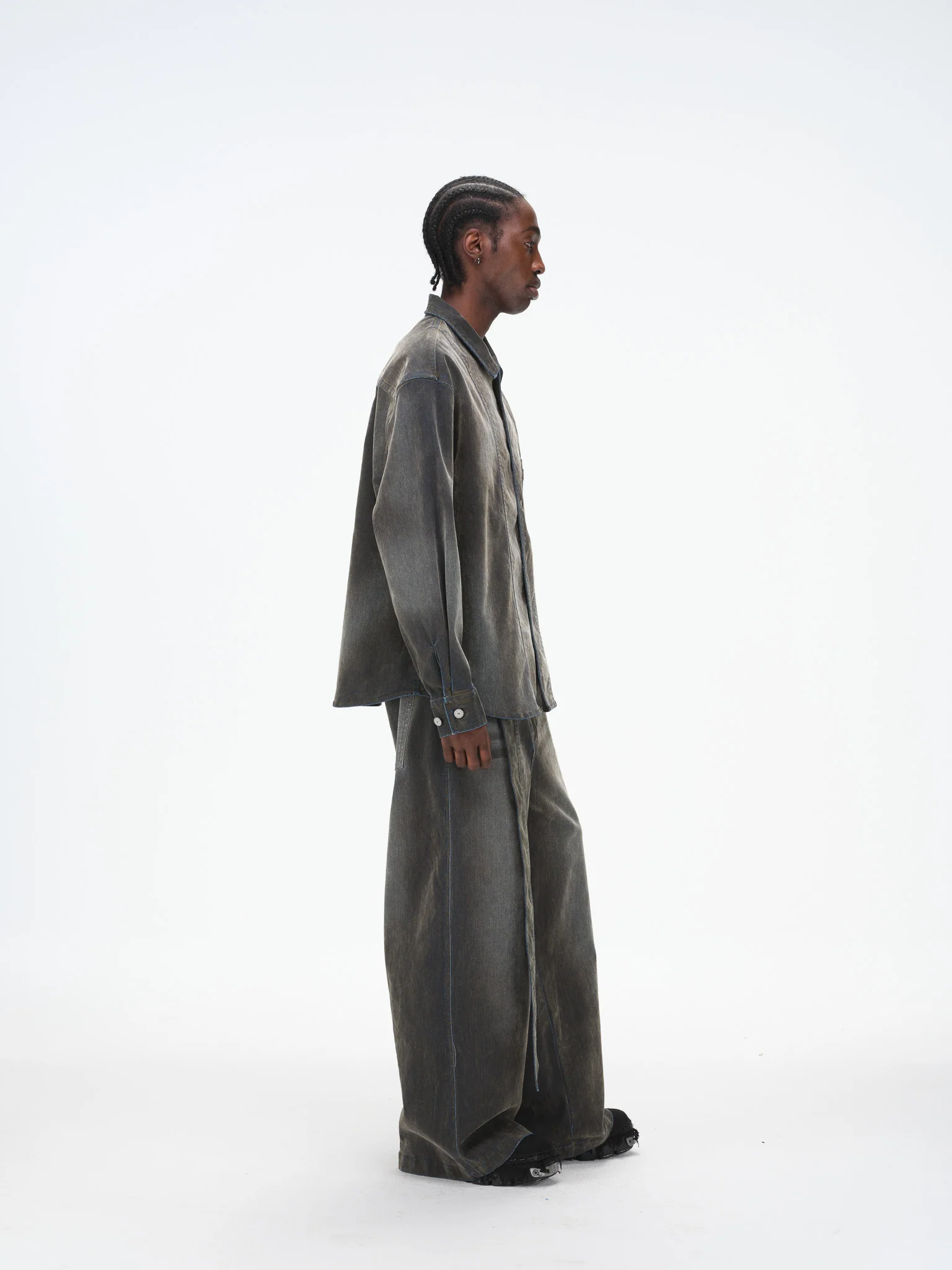 Iridescent Denim Long Sleeve Shirt Jacket – Charcoal Wash - Image 6