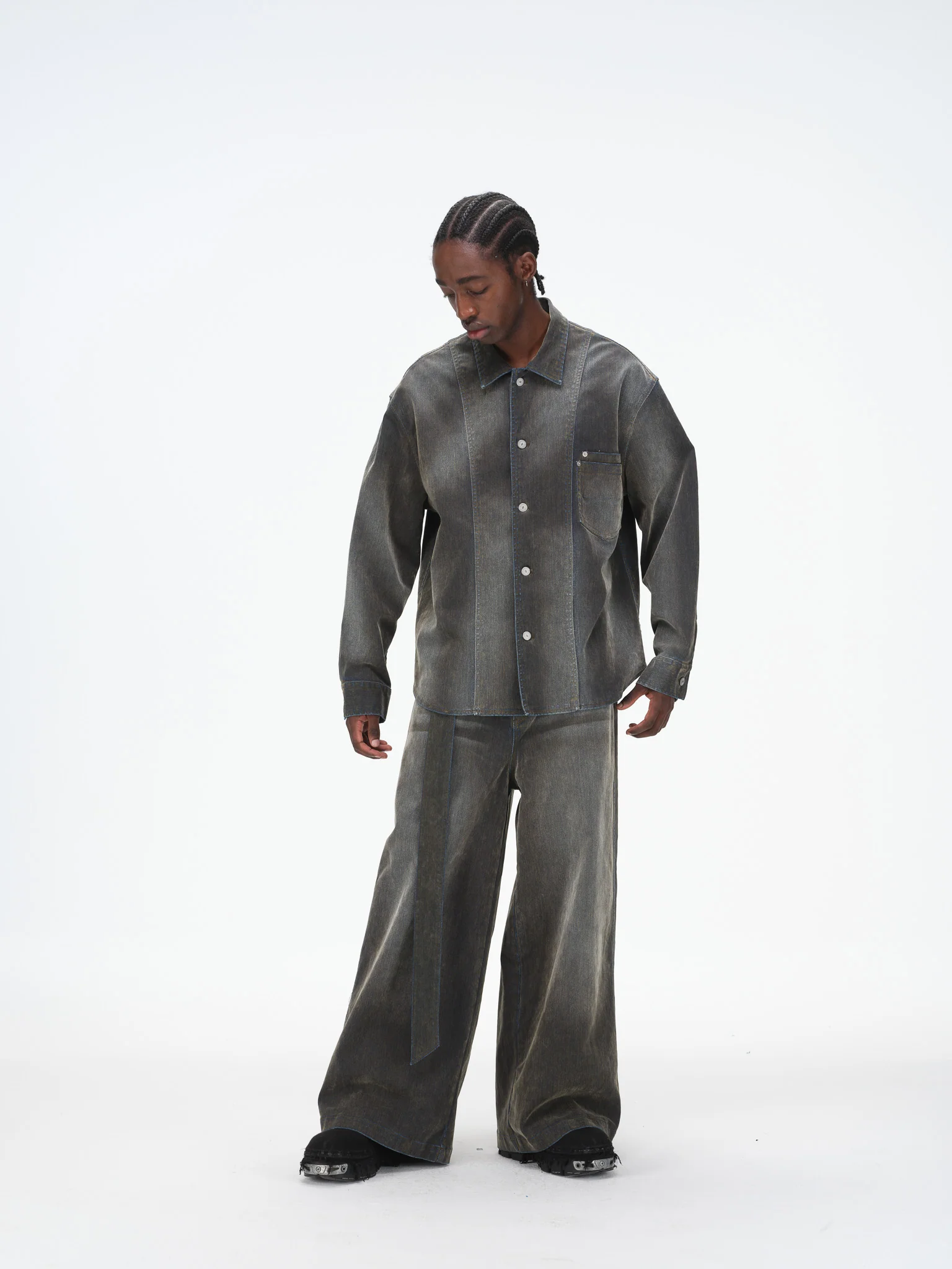 Iridescent Denim Long Sleeve Shirt Jacket – Charcoal Wash - Image 7