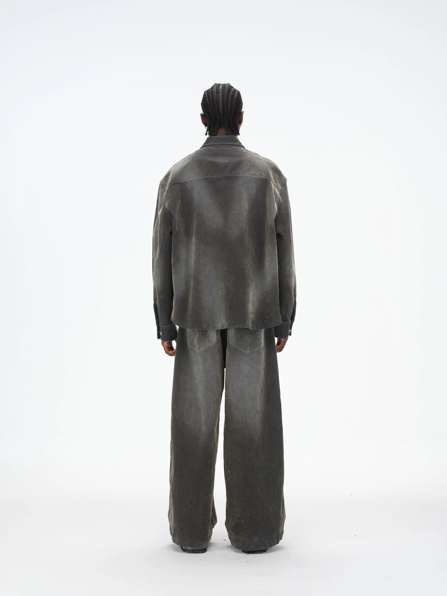 Iridescent Denim Long Sleeve Shirt Jacket – Charcoal Wash - Image 8
