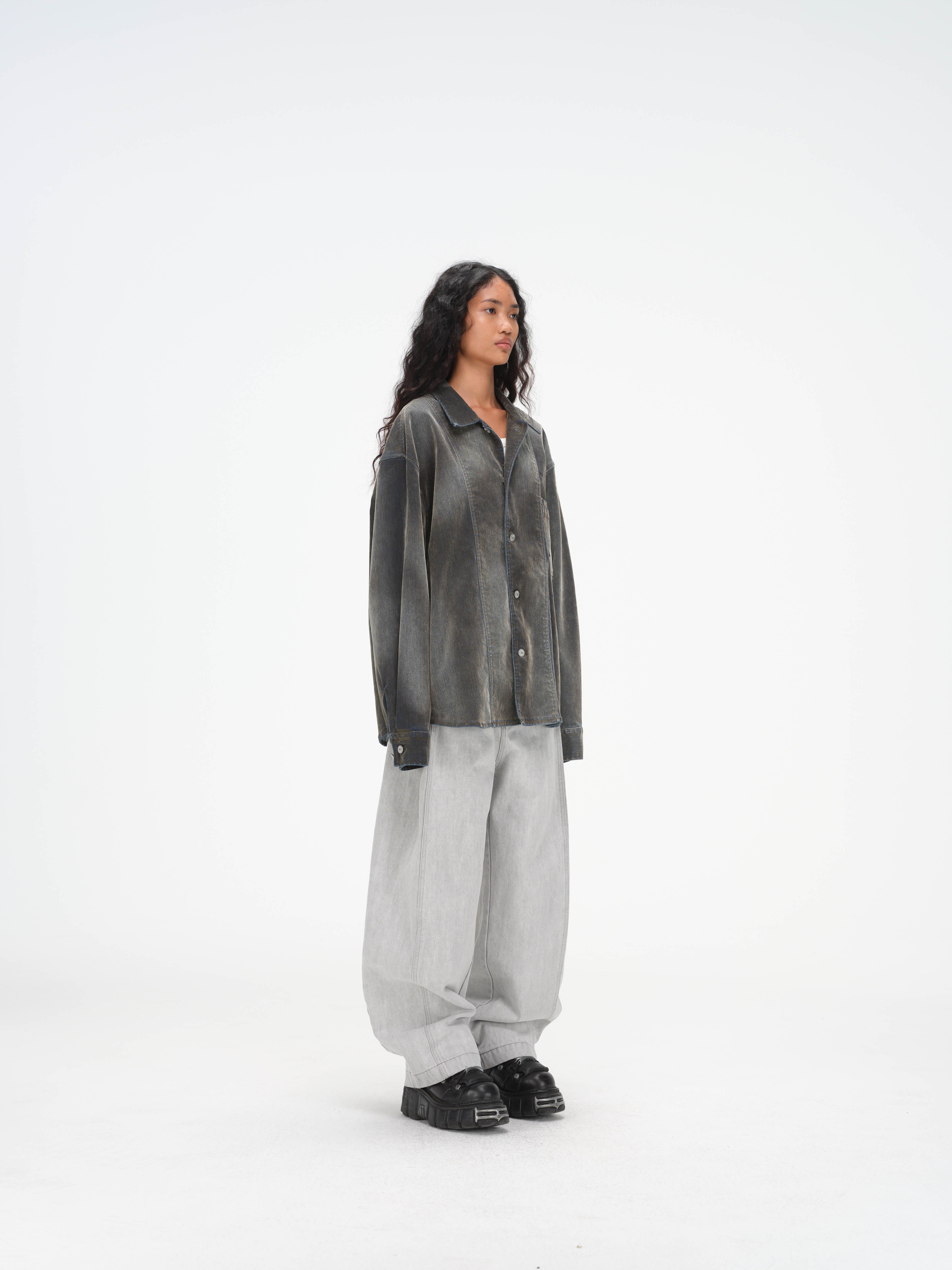 Iridescent Denim Long Sleeve Shirt Jacket – Charcoal Wash - Image 9