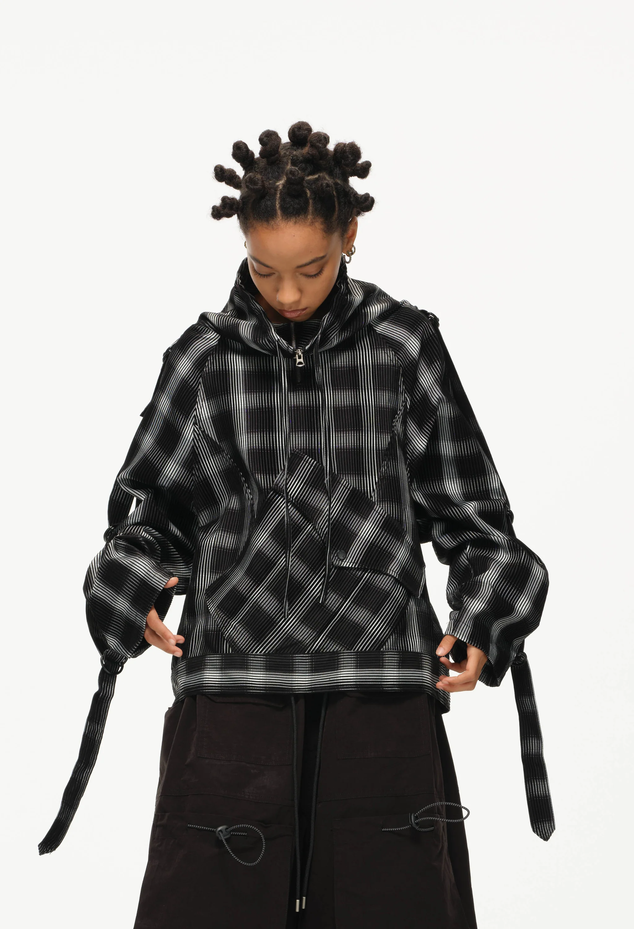 Distorted Plaid Half-Zip Pullover – Black & White, Boxy Fit - Image 5