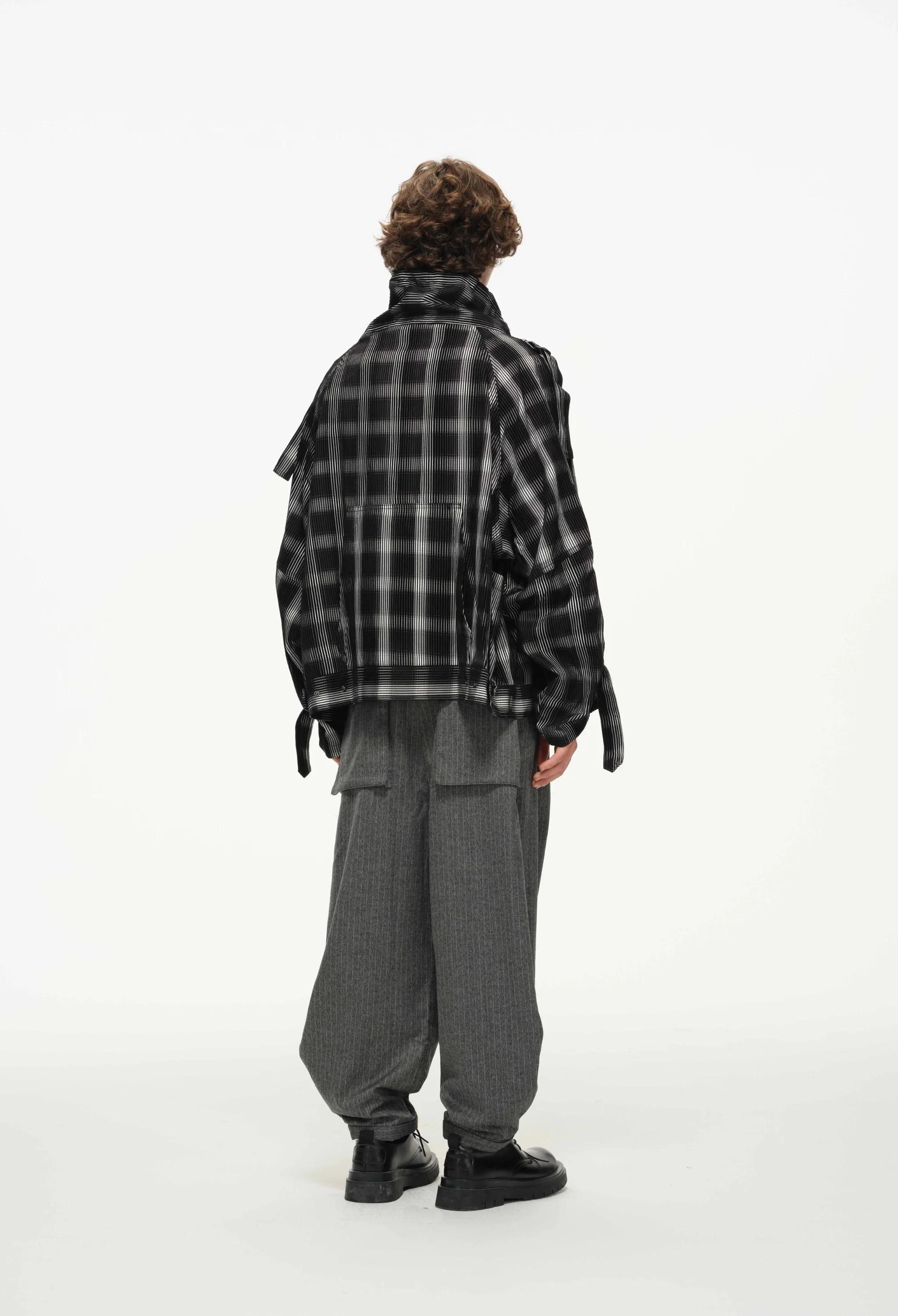 Distorted Plaid Half-Zip Pullover – Black & White, Boxy Fit - Image 7