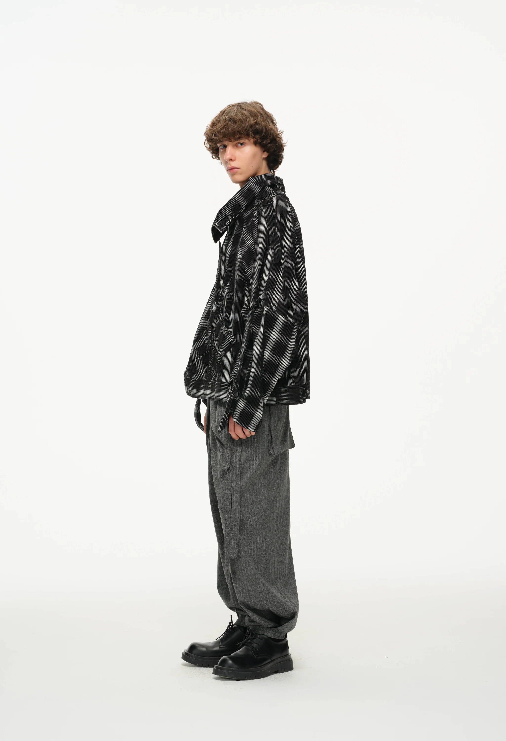 Distorted Plaid Half-Zip Pullover – Black & White, Boxy Fit - Image 8