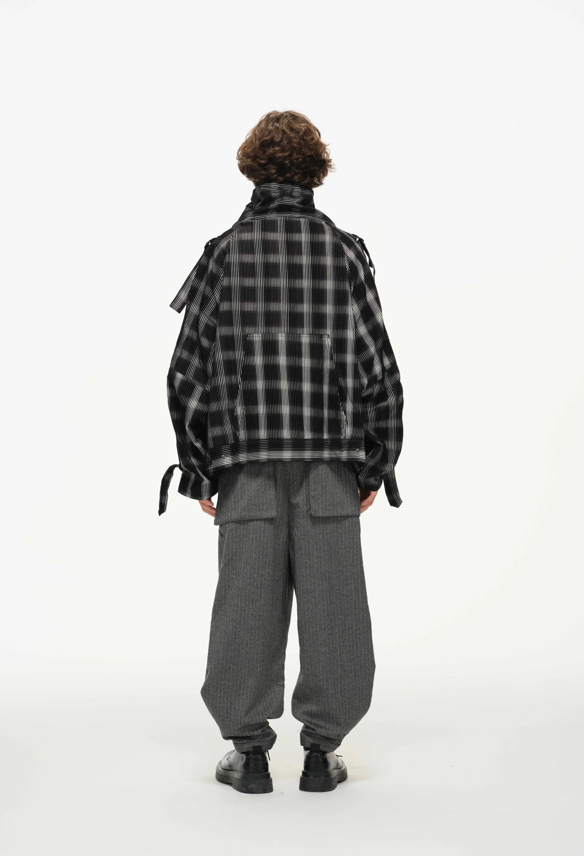 Distorted Plaid Half-Zip Pullover – Black & White, Boxy Fit - Image 9