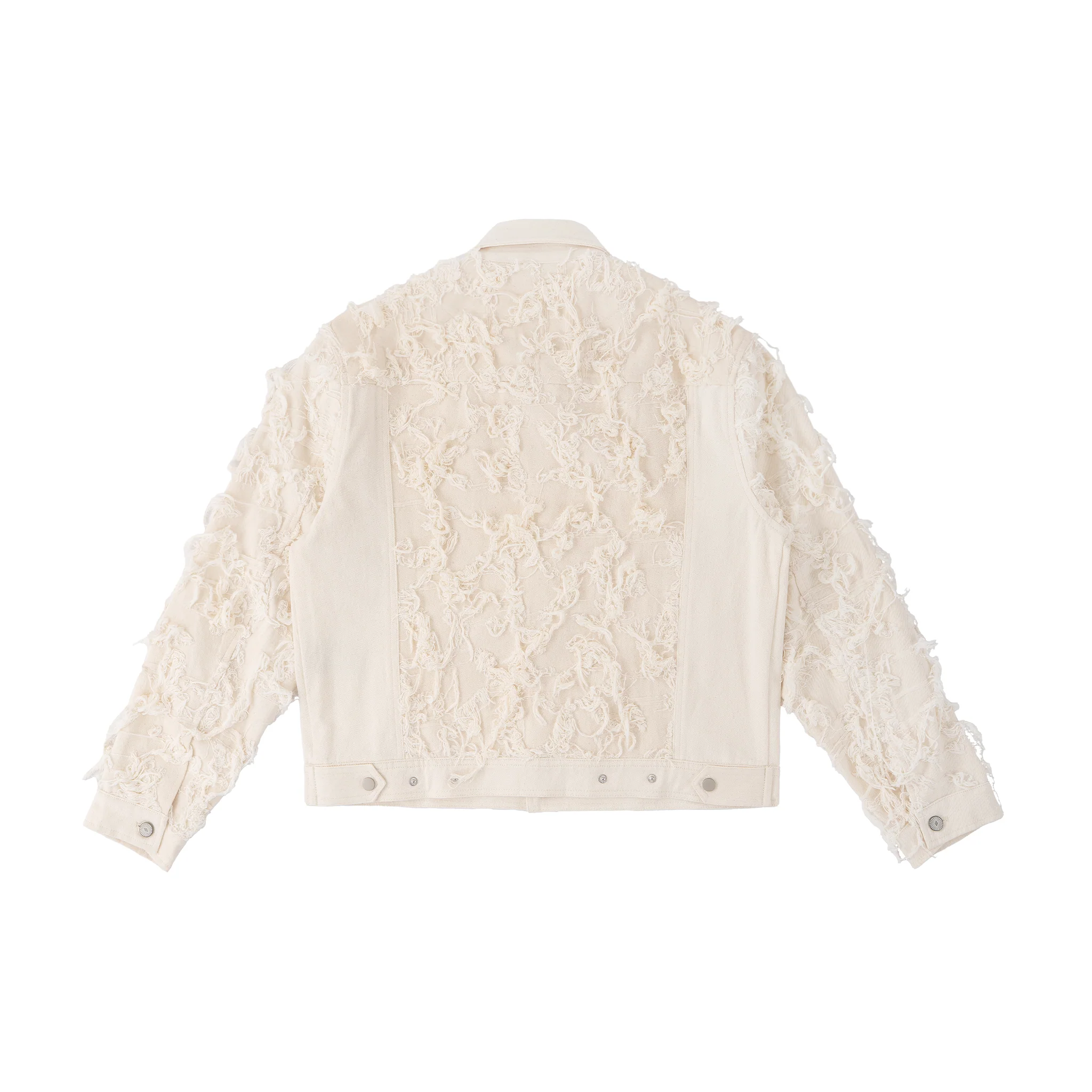 Distressed Fringe Denim Jacket - Cream - Image 12