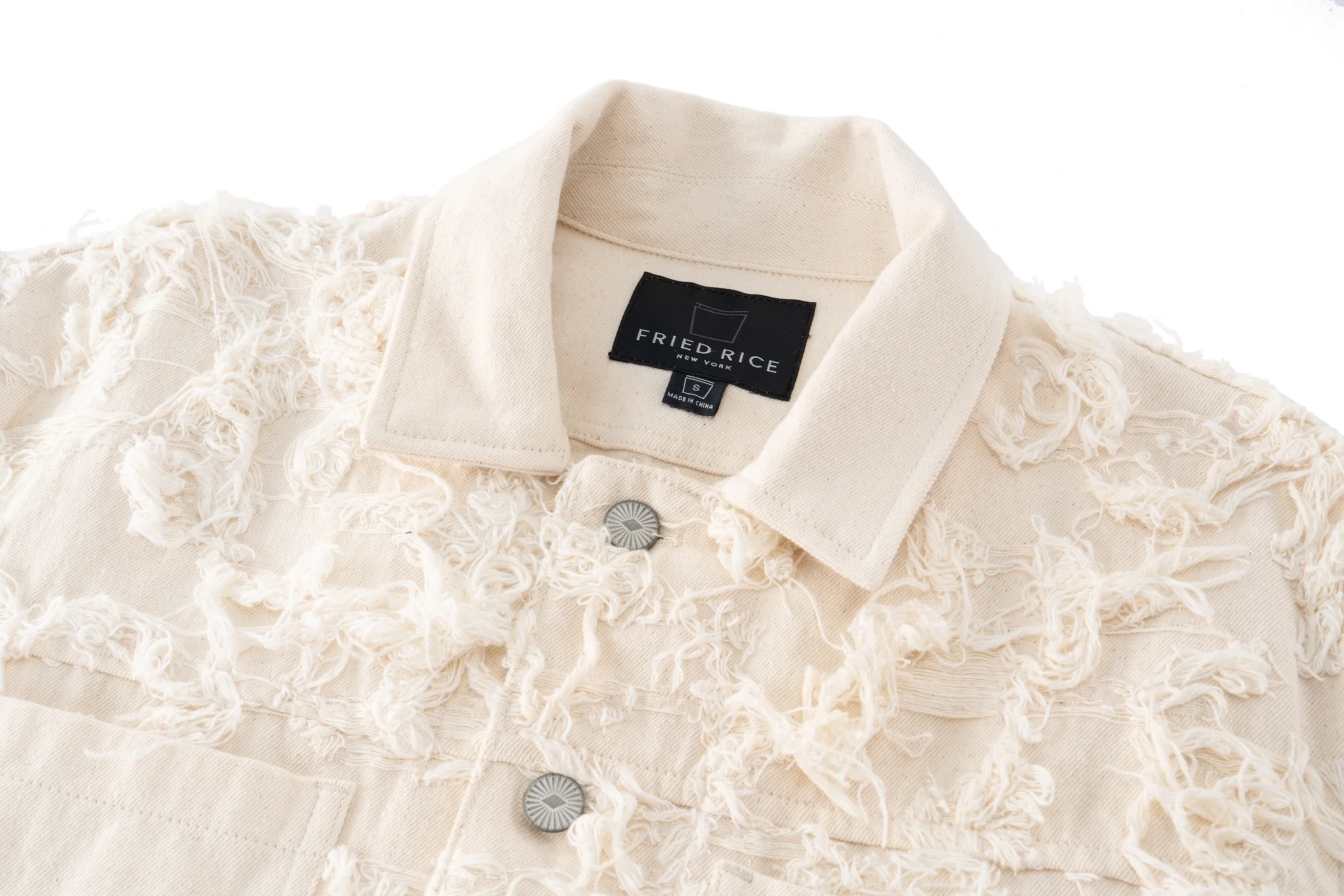 Distressed Fringe Denim Jacket - Cream - Image 13