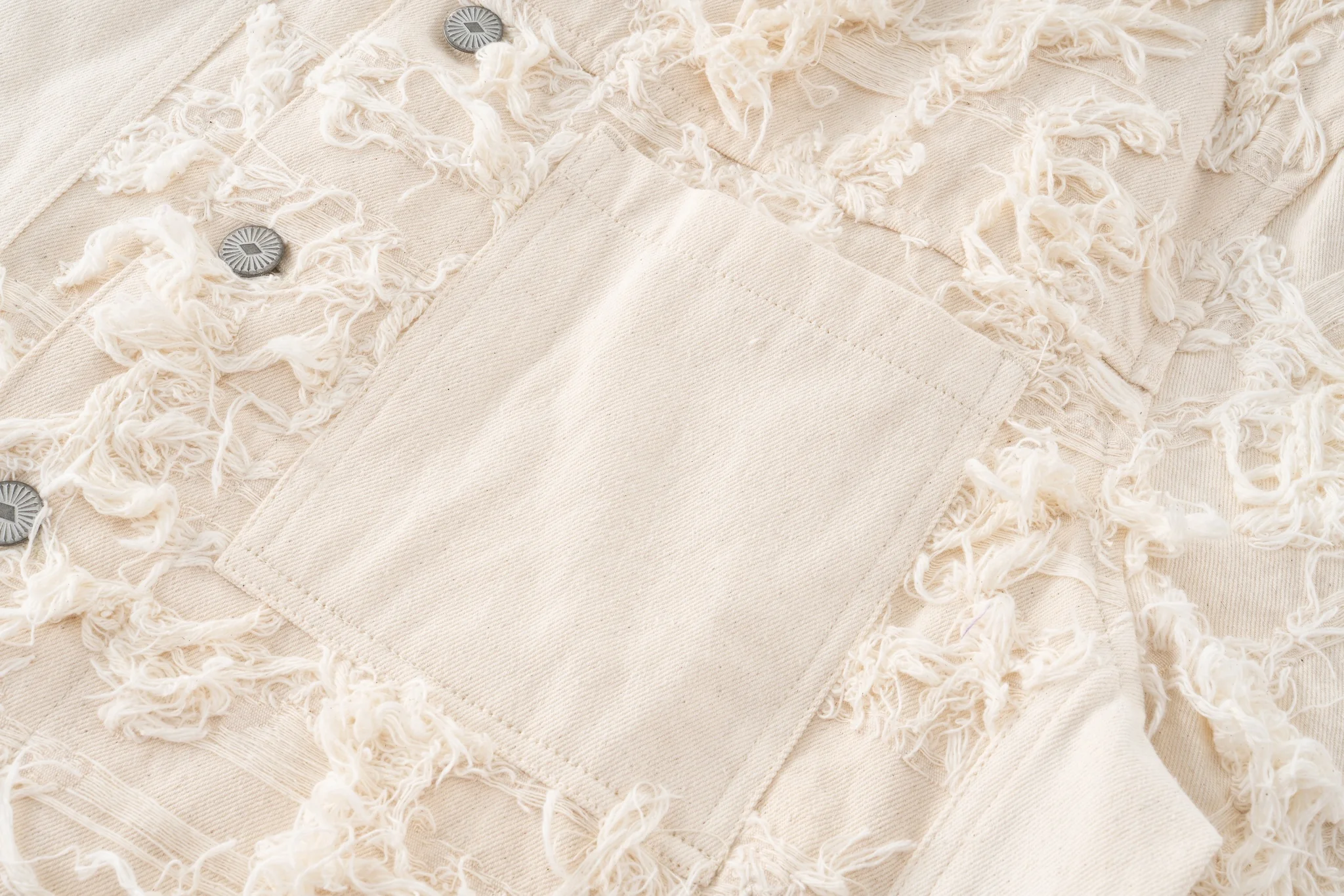 Distressed Fringe Denim Jacket - Cream - Image 14