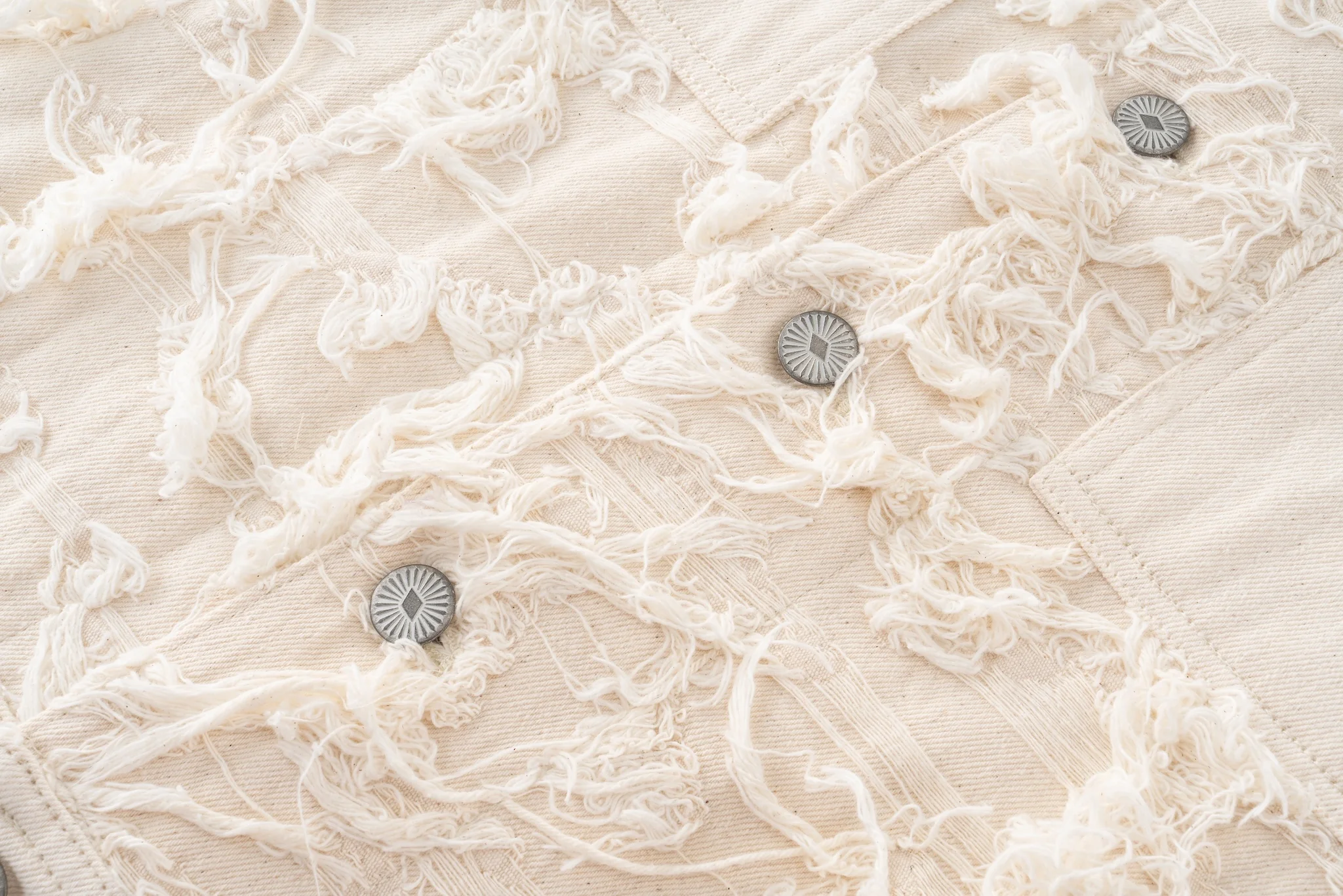 Distressed Fringe Denim Jacket - Cream - Image 15