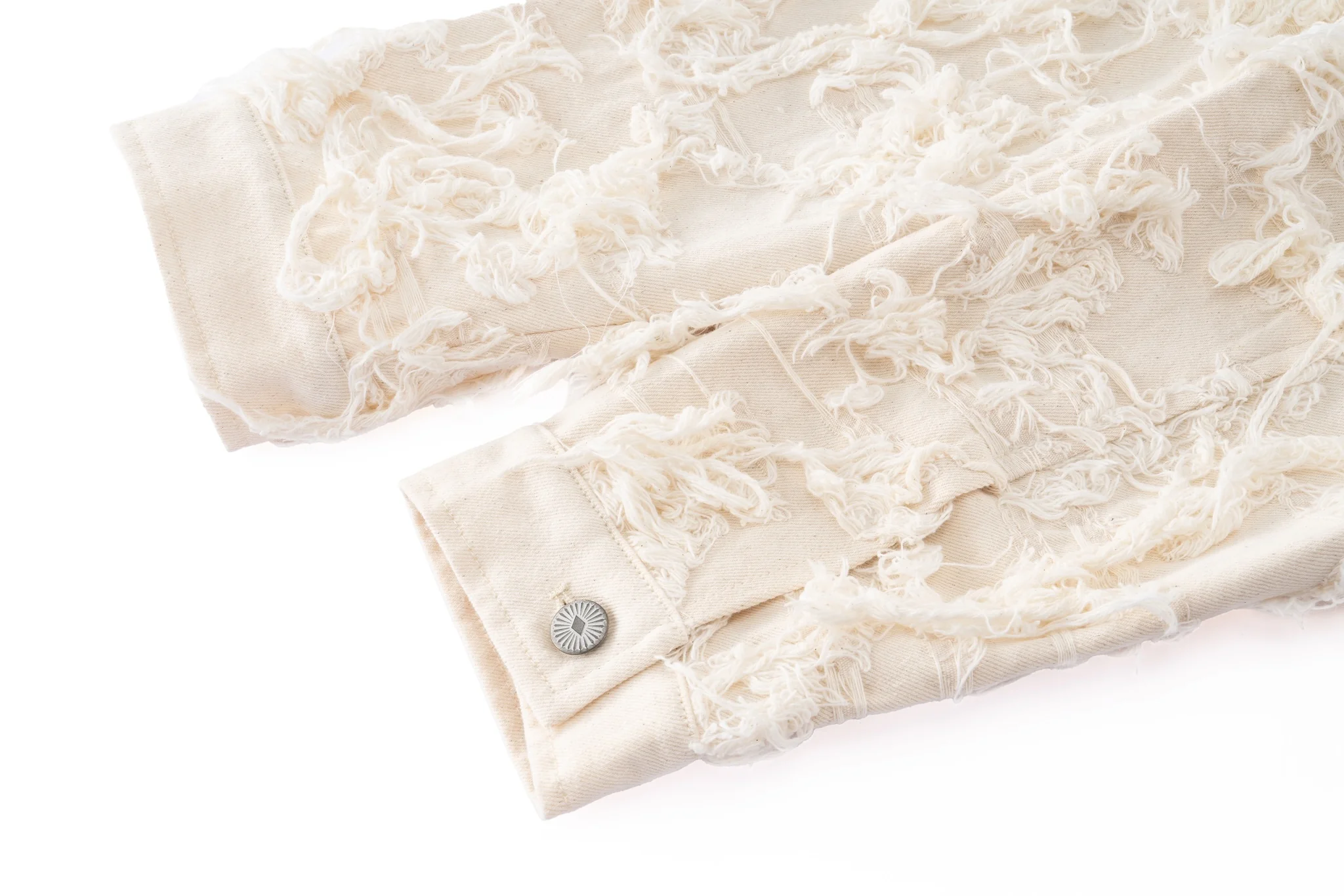 Distressed Fringe Denim Jacket - Cream - Image 17