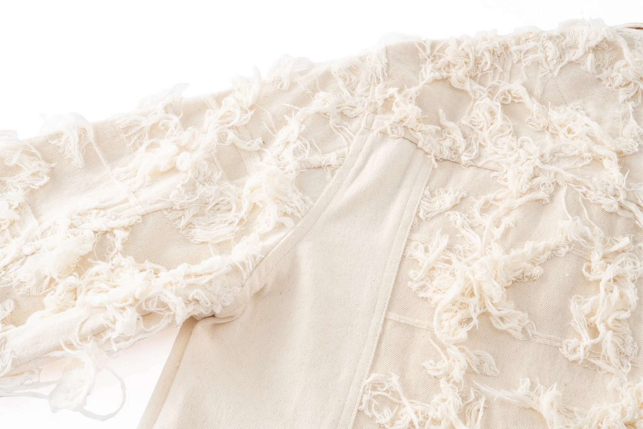 Distressed Fringe Denim Jacket - Cream - Image 18