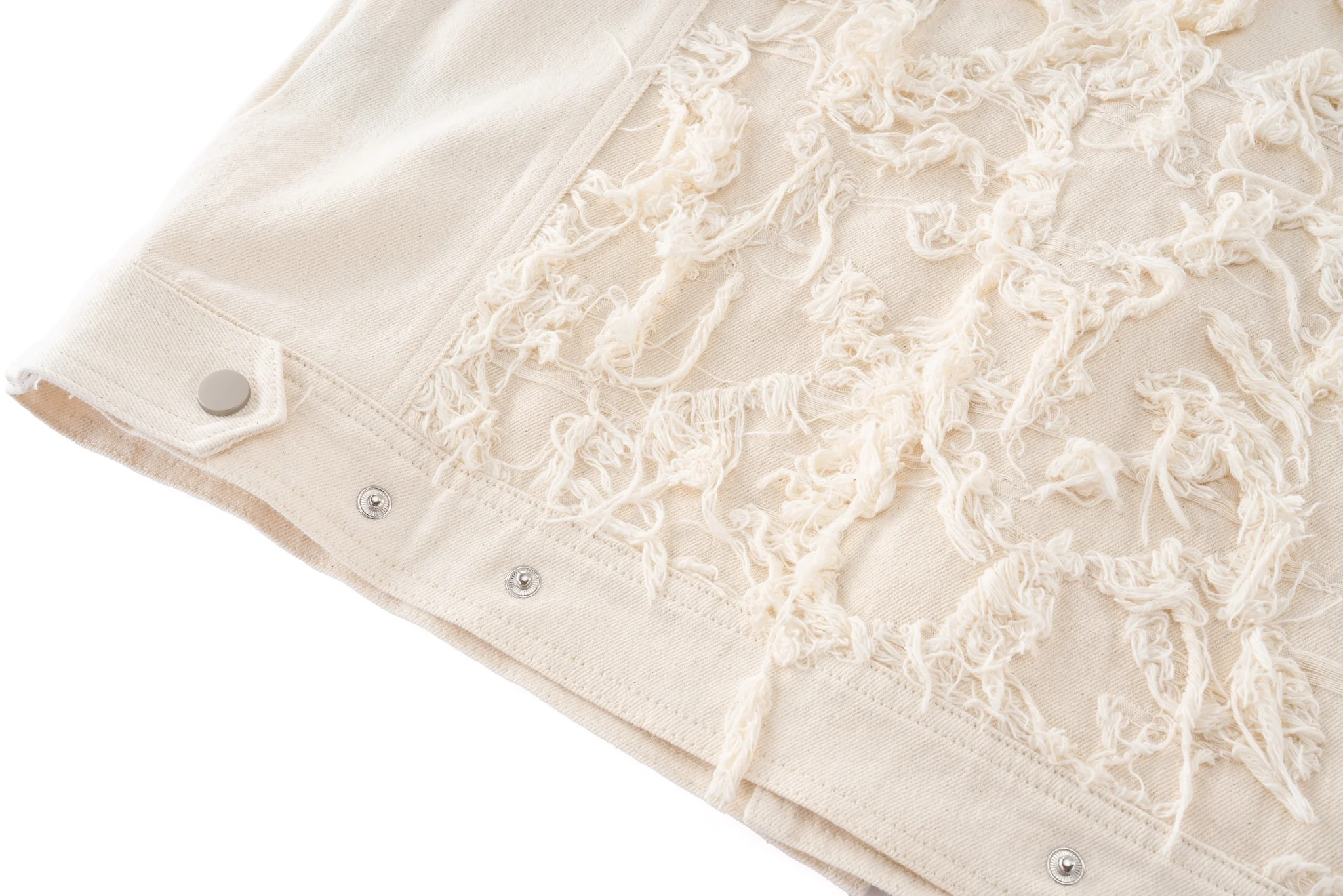 Distressed Fringe Denim Jacket - Cream - Image 19
