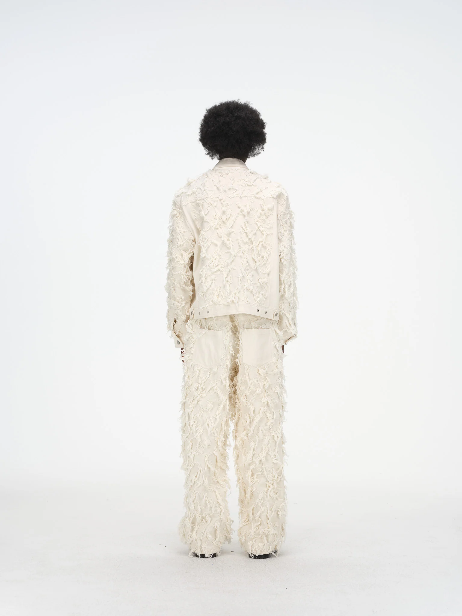 Distressed Fringe Denim Jacket - Cream - Image 5