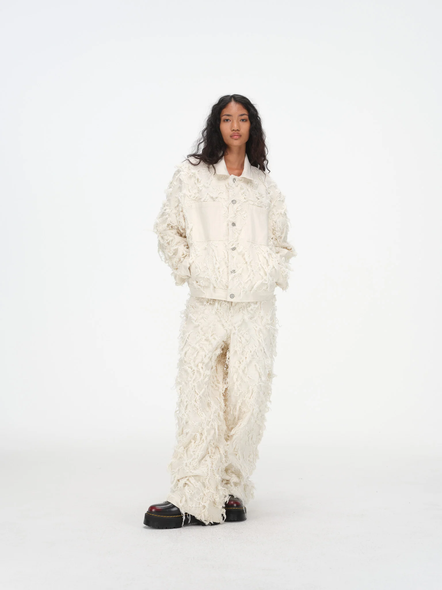 Distressed Fringe Denim Jacket - Cream - Image 8