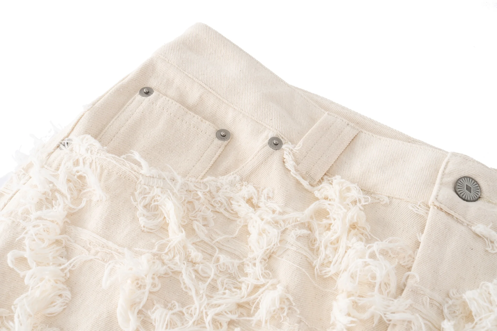 Distressed Fringe Denim Pants - Cream - Image 14