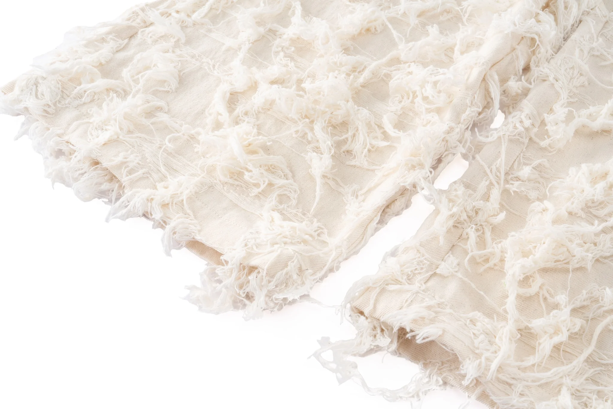 Distressed Fringe Denim Pants - Cream - Image 16