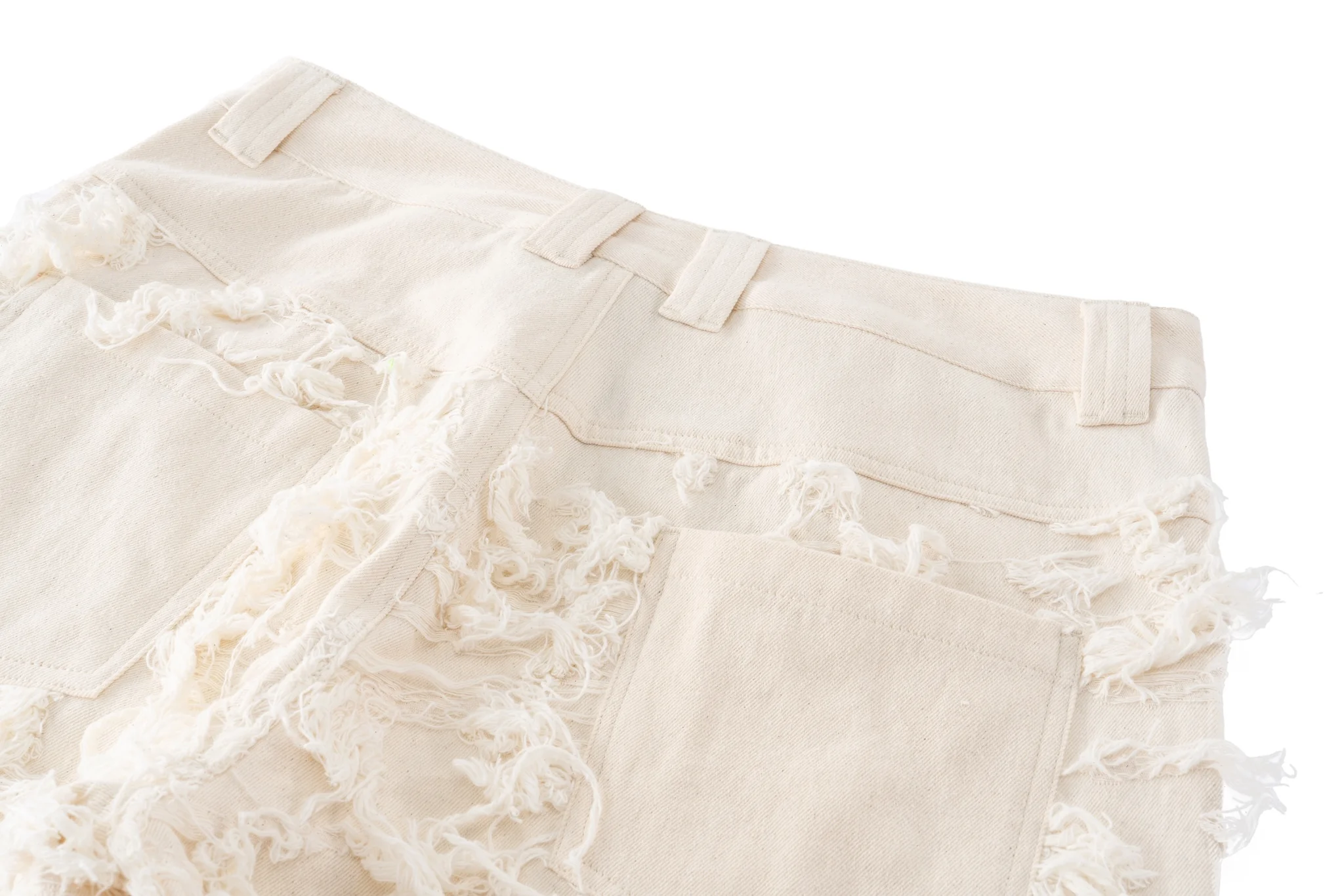 Distressed Fringe Denim Pants - Cream - Image 17