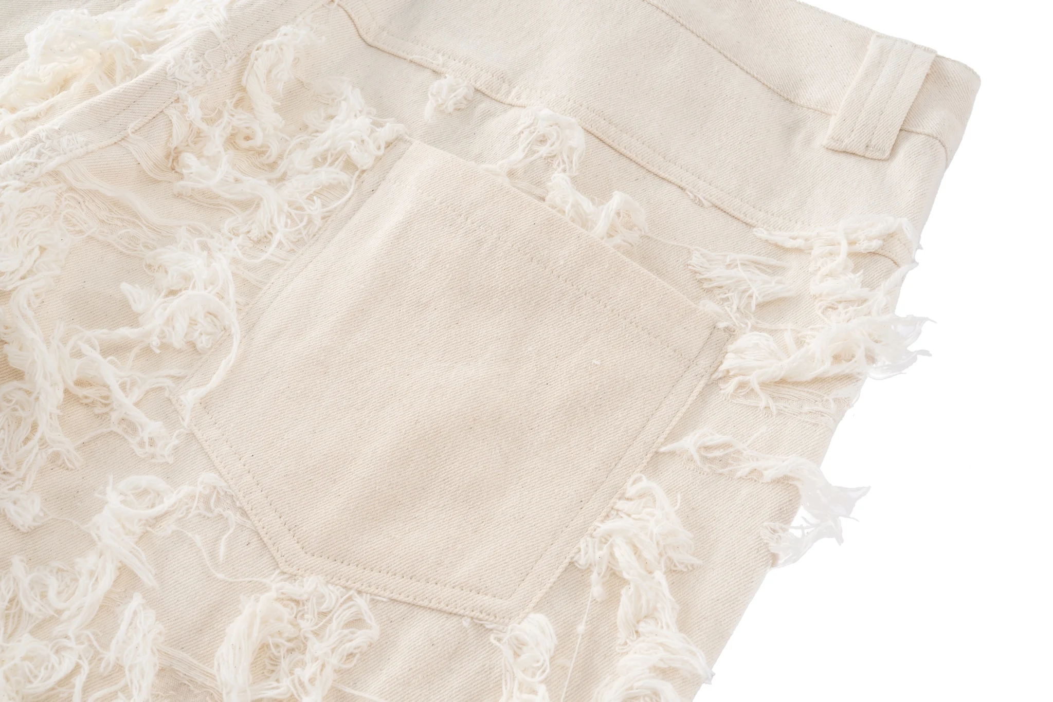 Distressed Fringe Denim Pants - Cream - Image 18