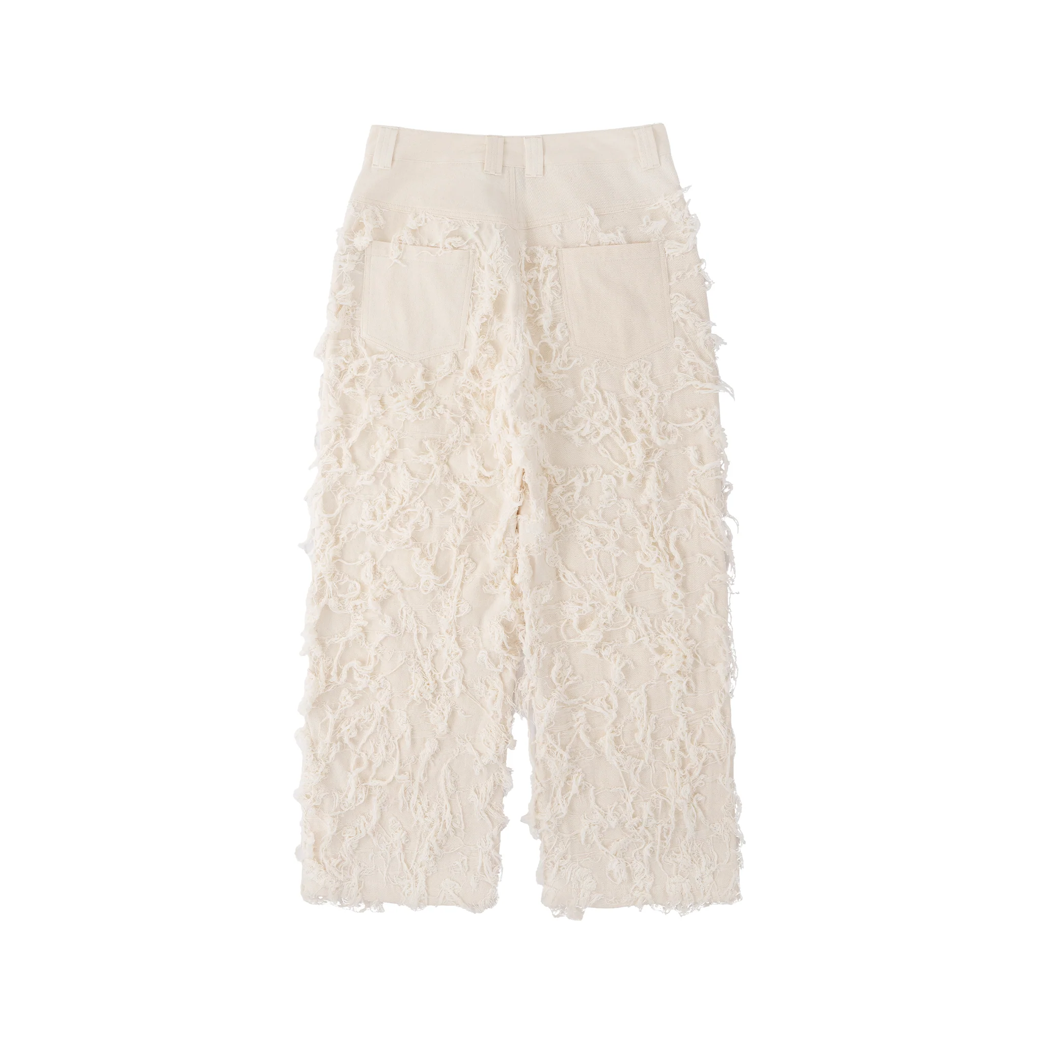 Distressed Fringe Denim Pants - Cream - Image 2