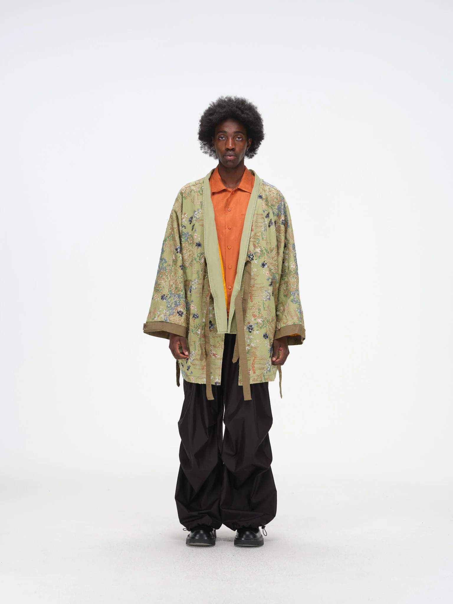 Embroidered Kimono-Inspired Jacket - Sage - Image 10