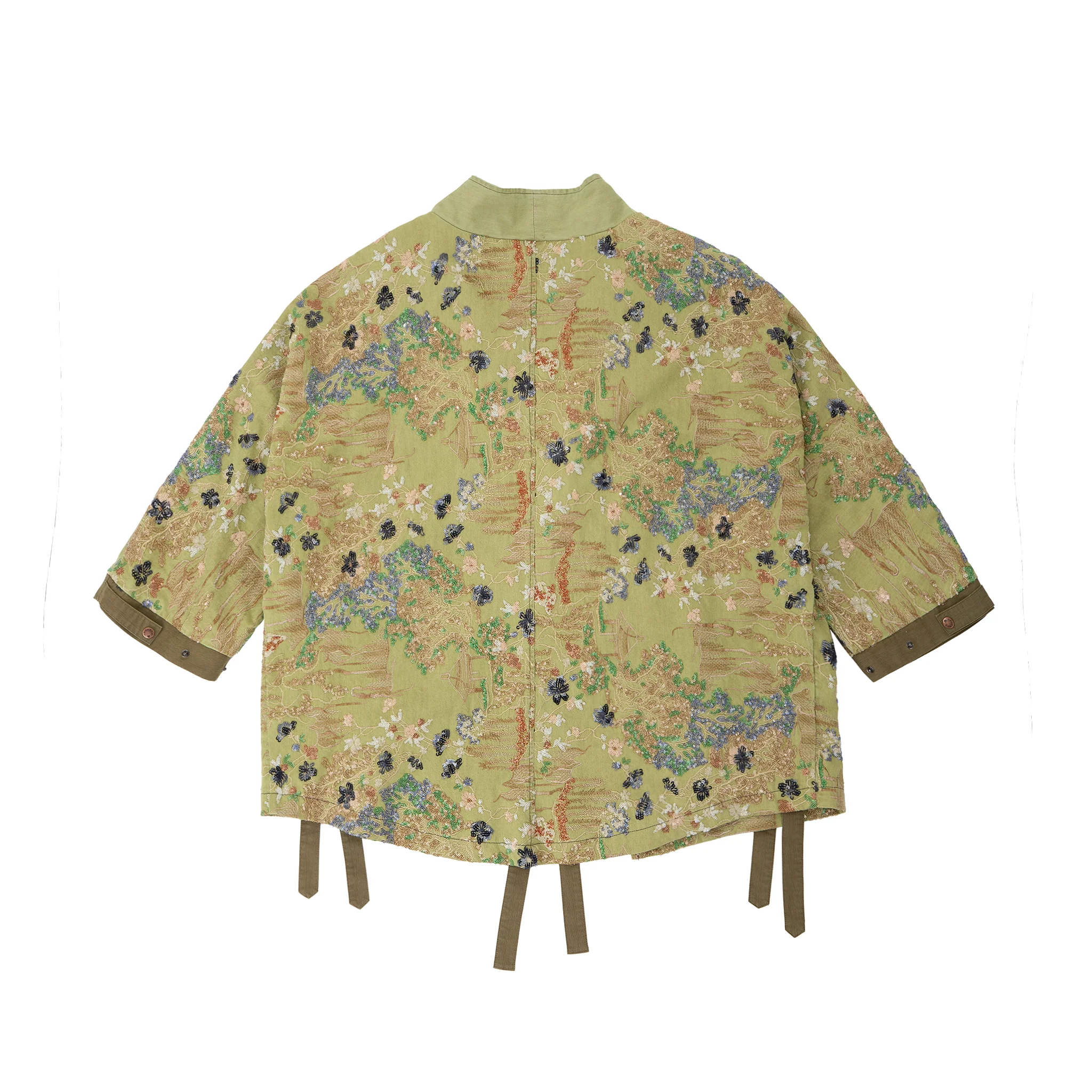 Embroidered Kimono-Inspired Jacket - Sage - Image 11