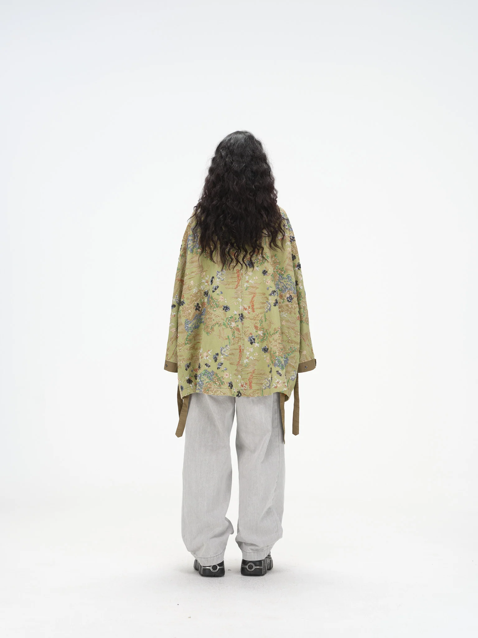 Embroidered Kimono-Inspired Jacket - Sage - Image 12