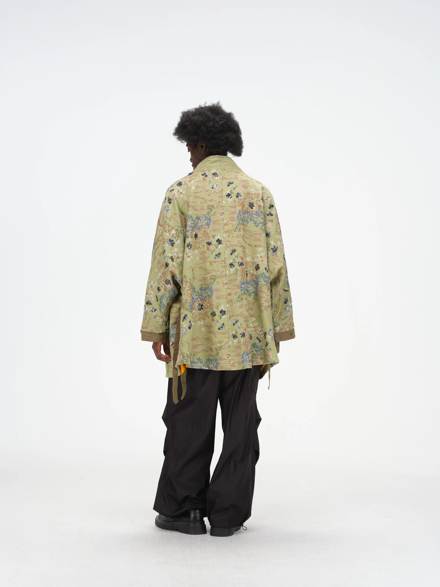 Embroidered Kimono-Inspired Jacket - Sage - Image 13