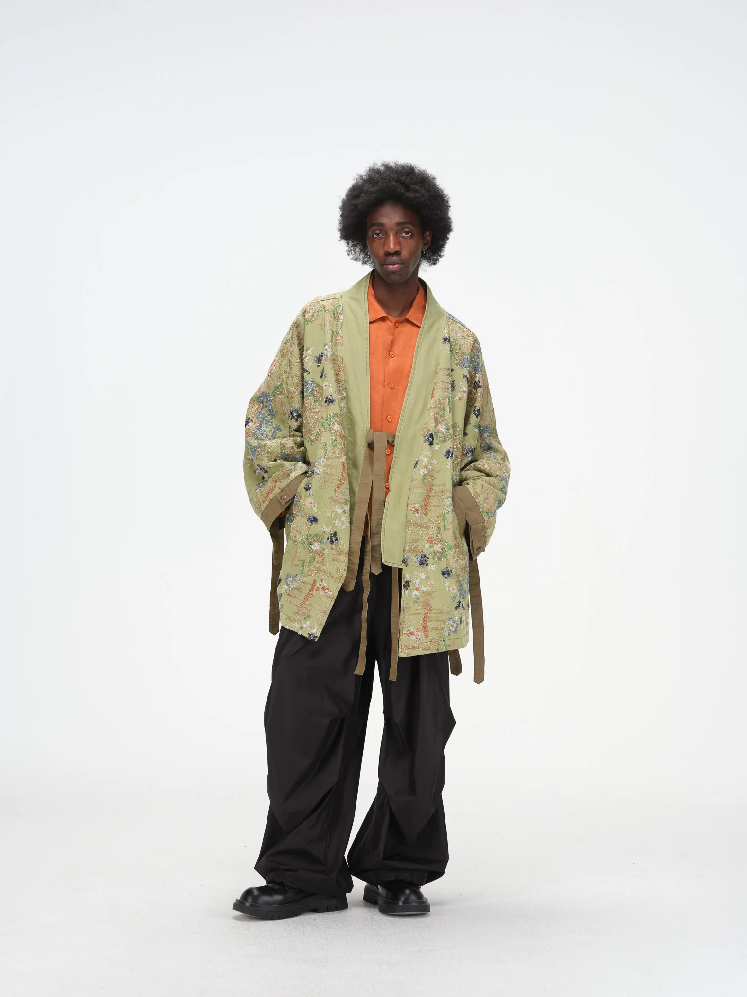 Embroidered Kimono-Inspired Jacket - Sage - Image 4