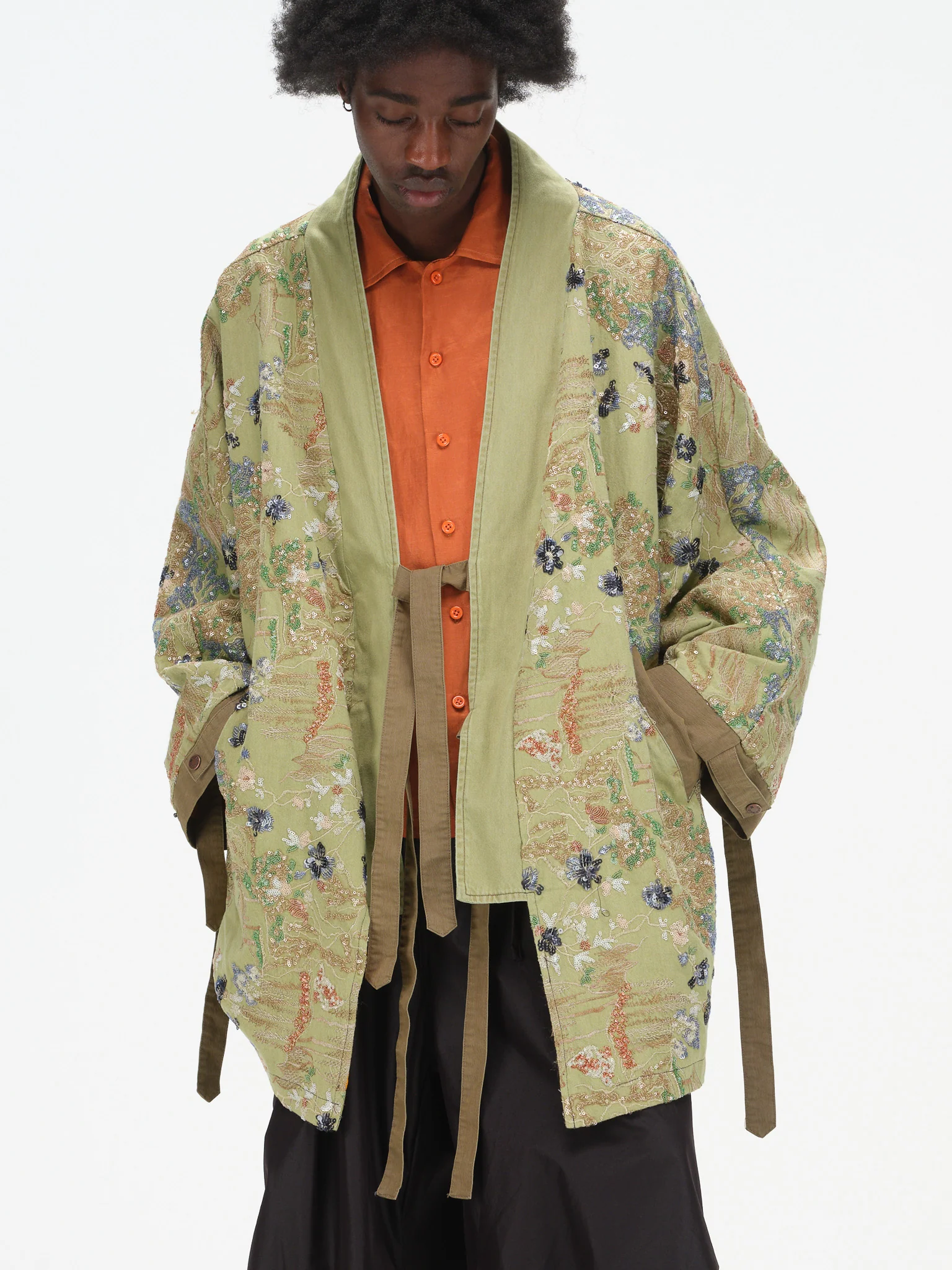 Embroidered Kimono-Inspired Jacket - Sage - Image 6