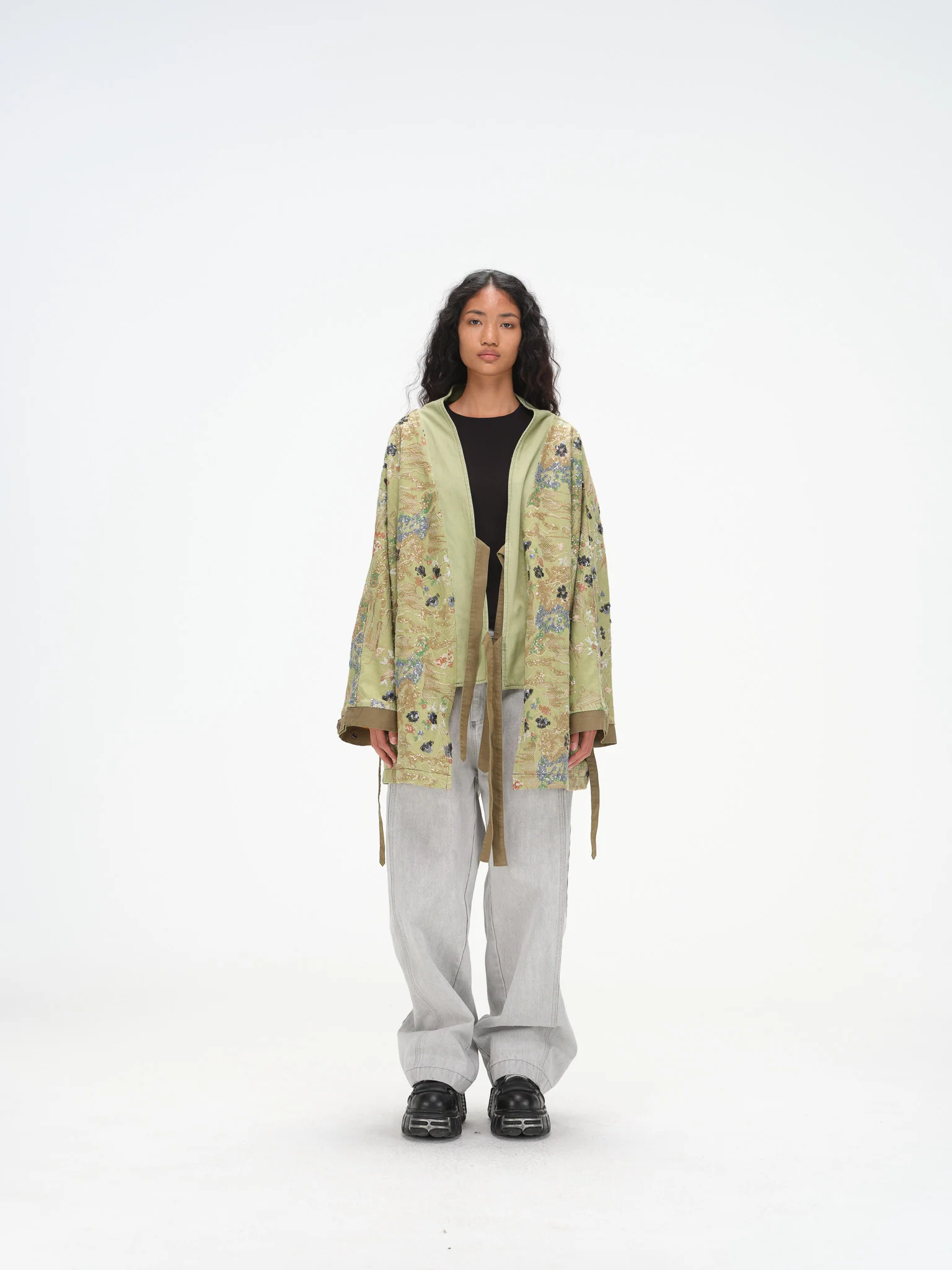 Embroidered Kimono-Inspired Jacket - Sage - Image 7