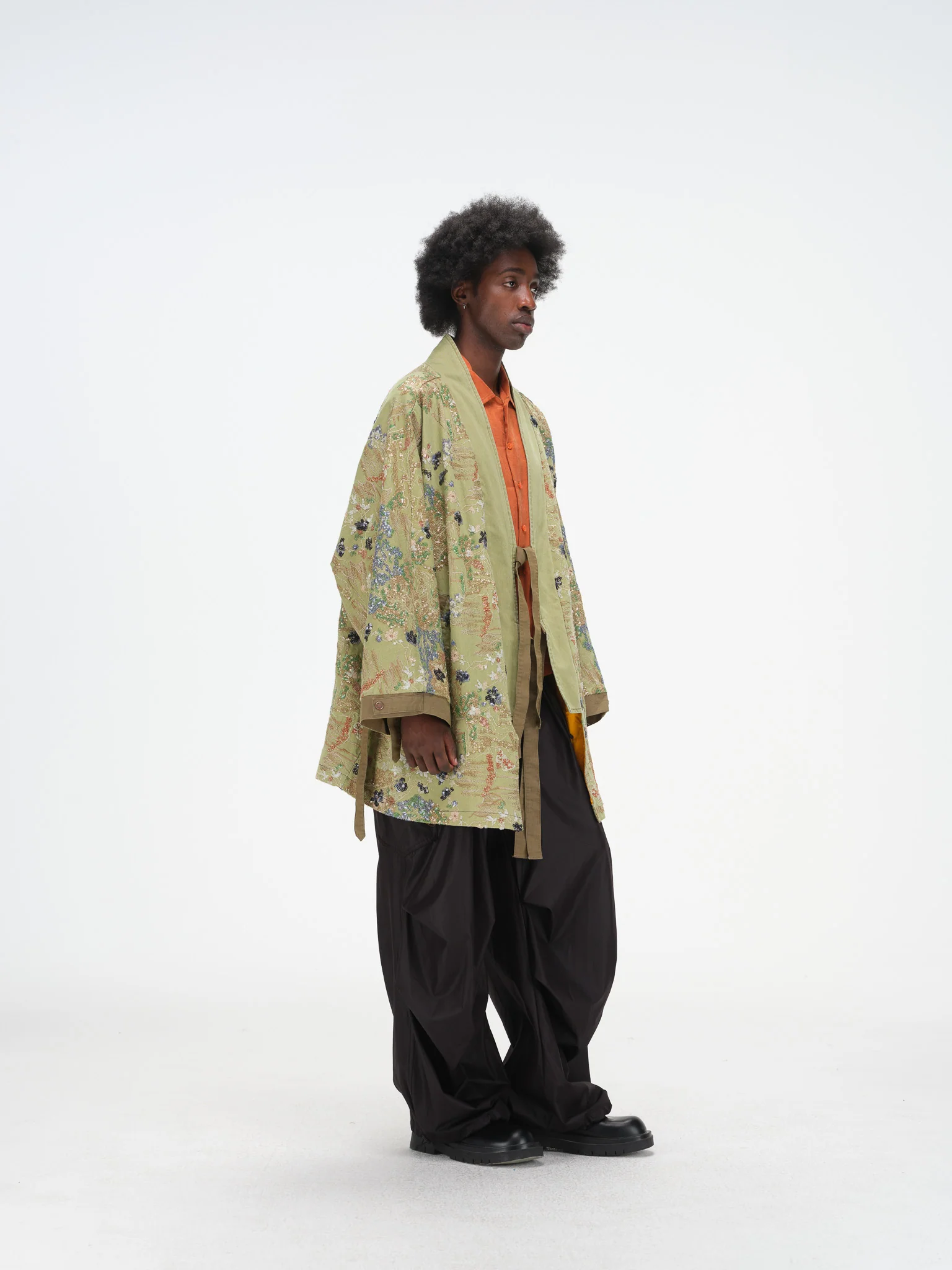 Embroidered Kimono-Inspired Jacket - Sage - Image 8