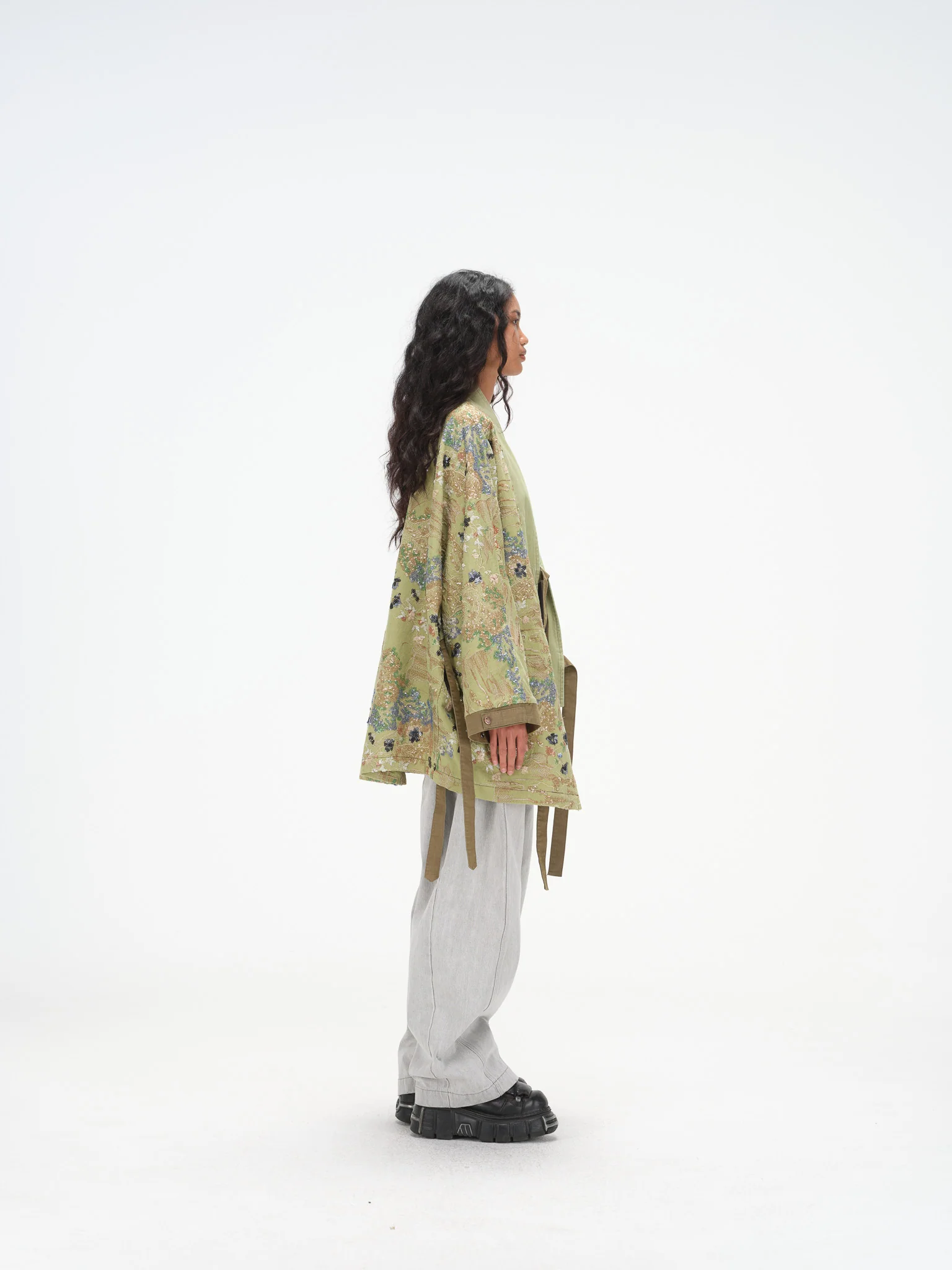 Embroidered Kimono-Inspired Jacket - Sage - Image 9