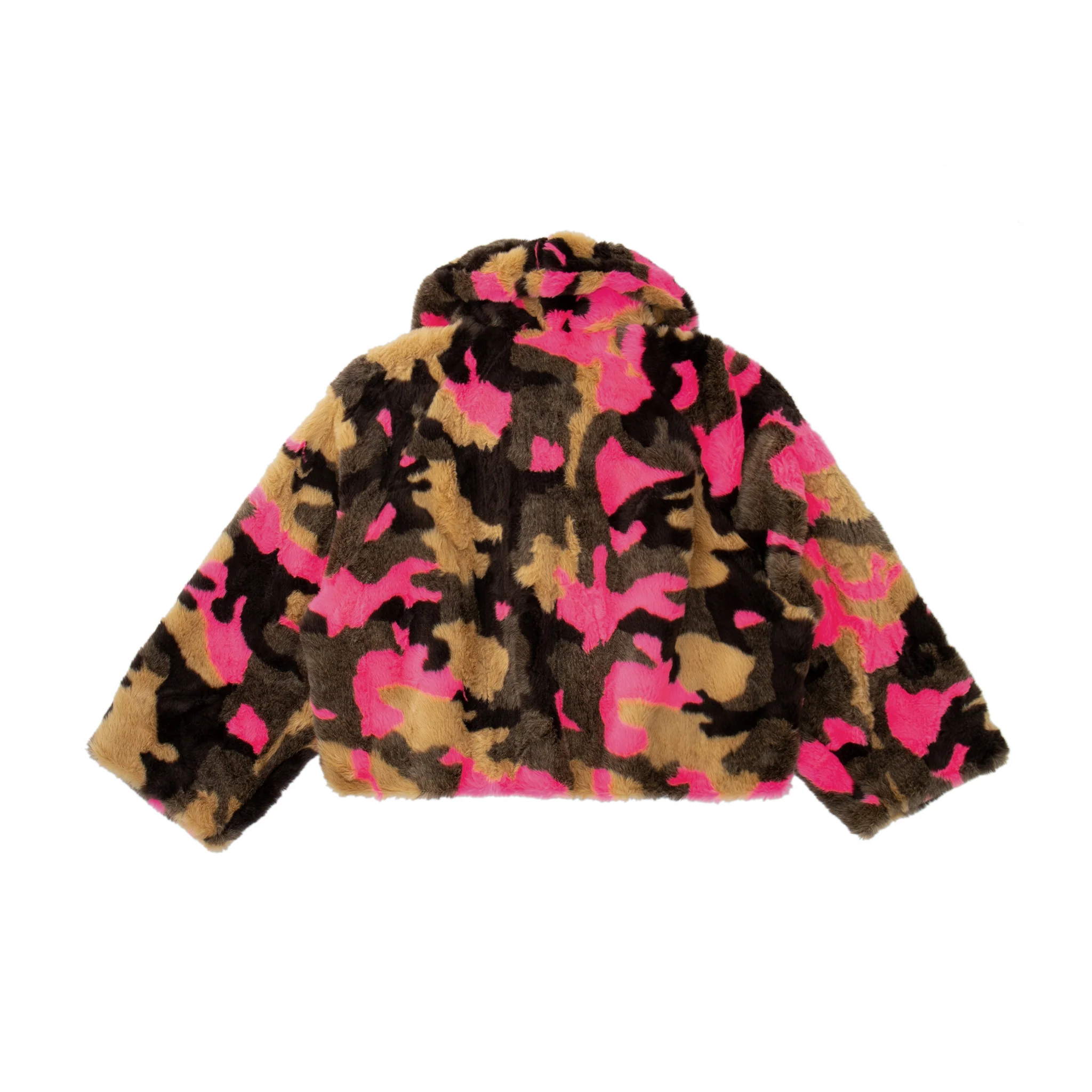 Plush Pop Cropped Faux Fur – Pink Over Camo - Image 13