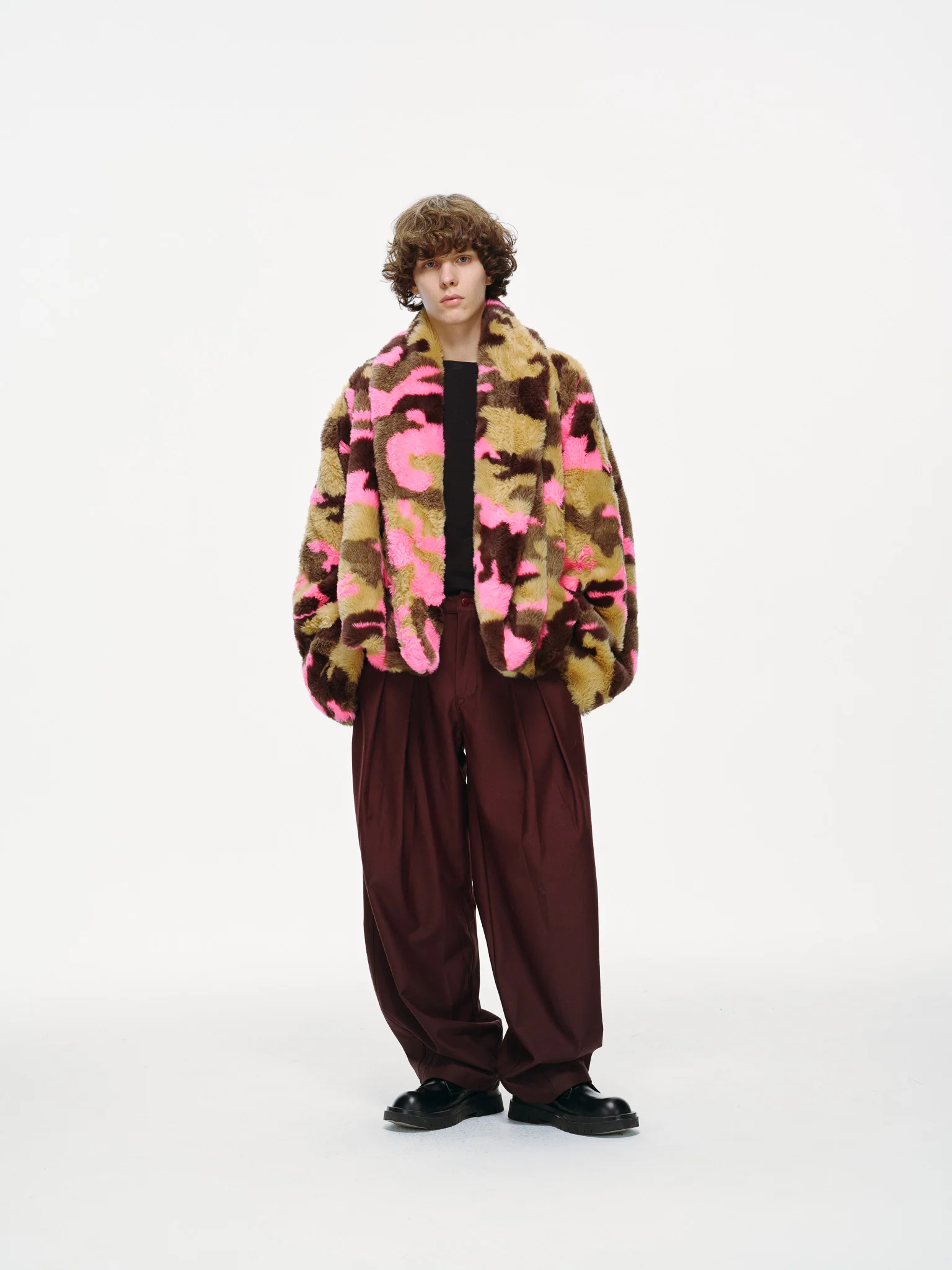 Plush Pop Cropped Faux Fur – Pink Over Camo - Image 5