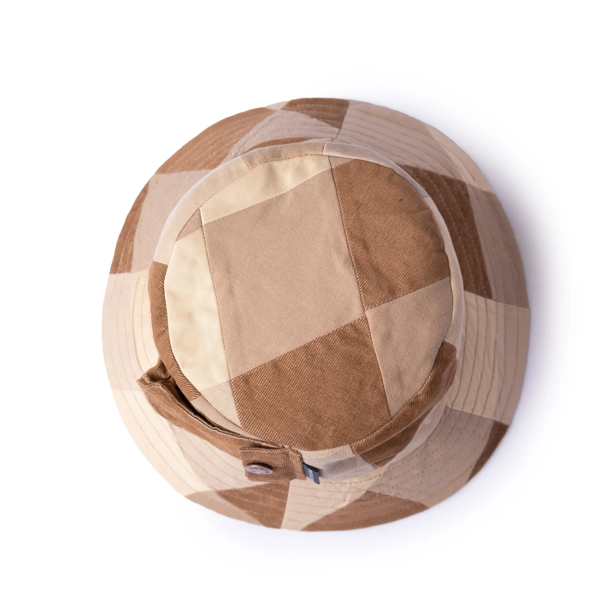 Fisherman Lampshade Pocket Hat - Handcrafted Khaki Patchwork - Image 3