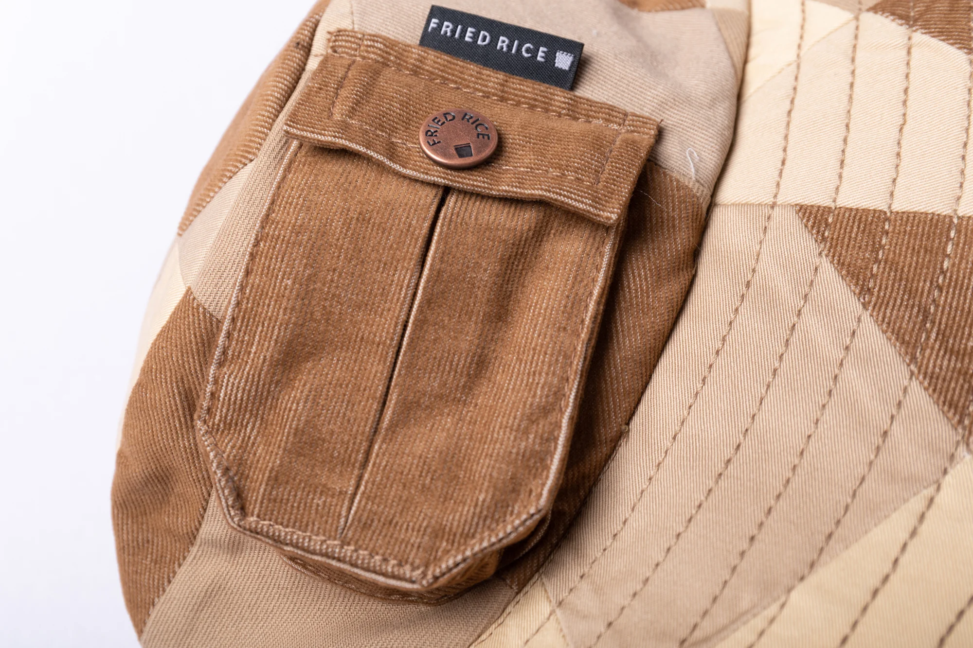 Fisherman Lampshade Pocket Hat - Handcrafted Khaki Patchwork - Image 5