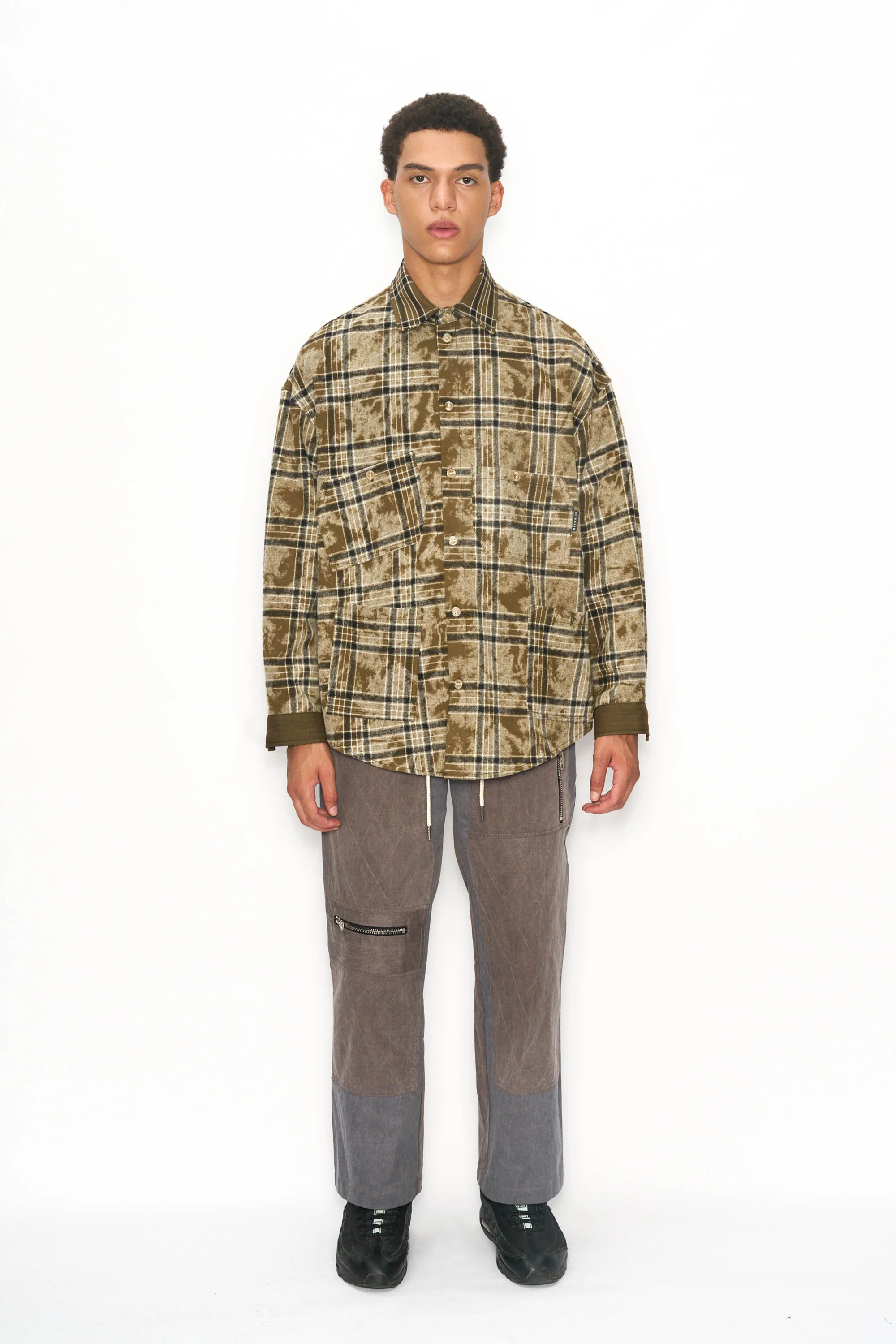 Acid Wash Staggered Plaid Overshirt - Image 3
