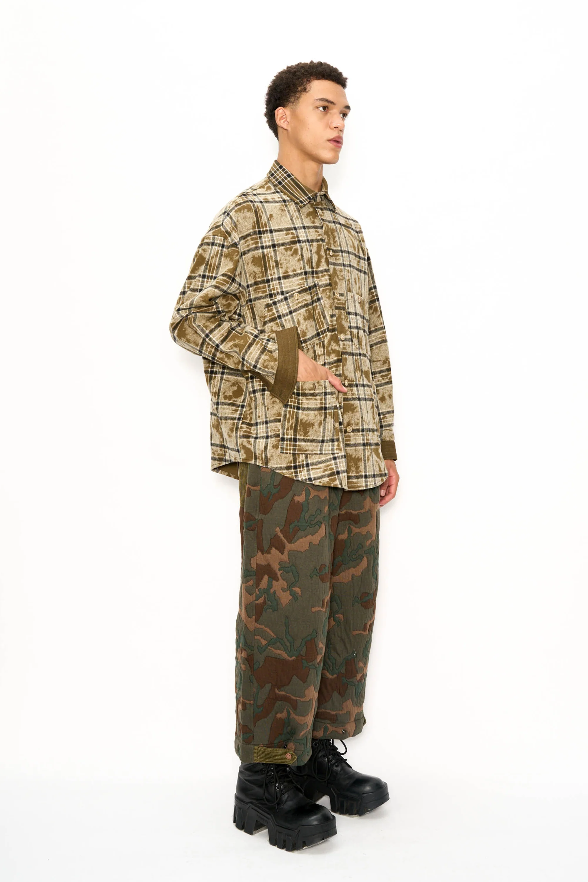 Acid Wash Staggered Plaid Overshirt - Image 8