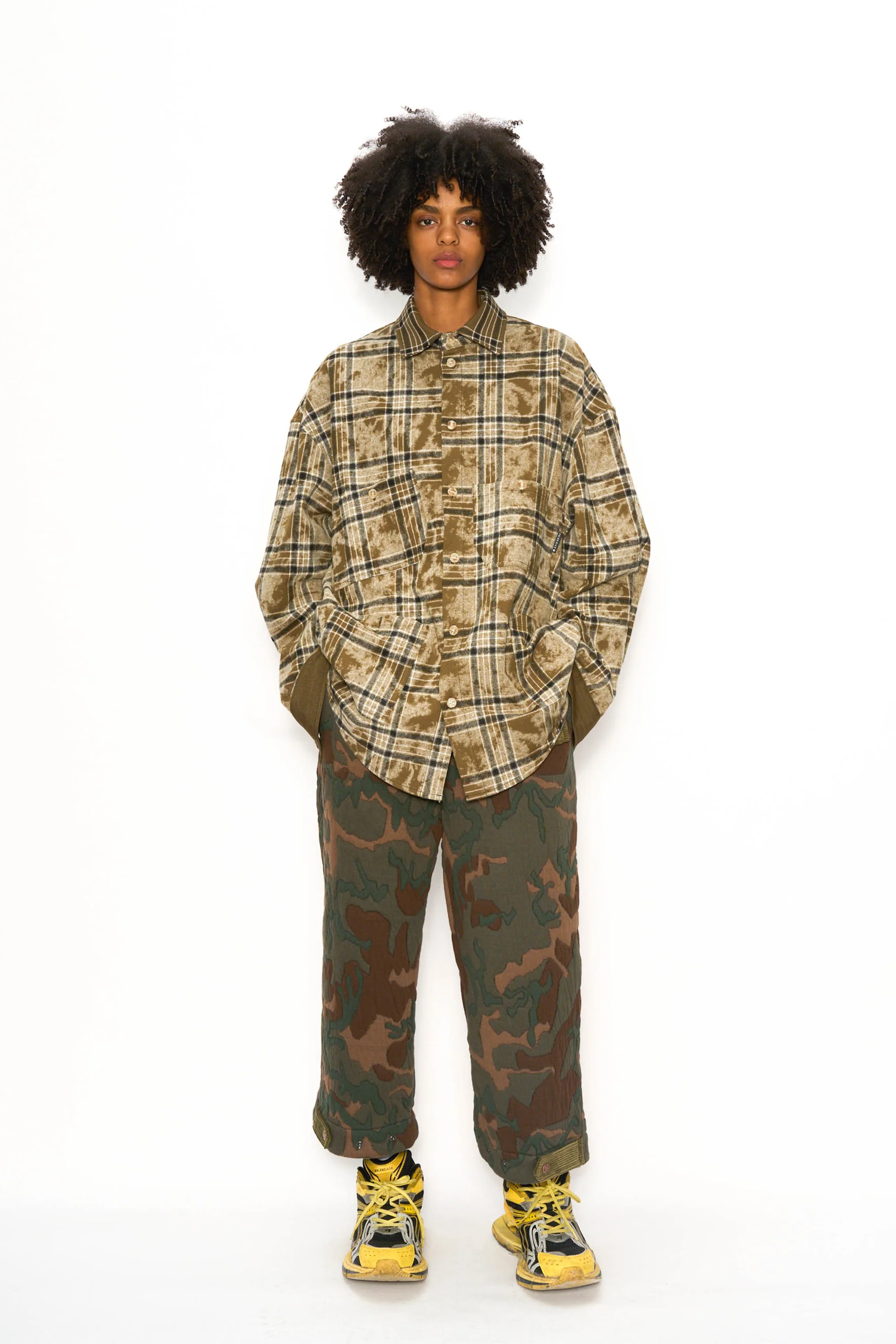 Acid Wash Staggered Plaid Overshirt - Image 9