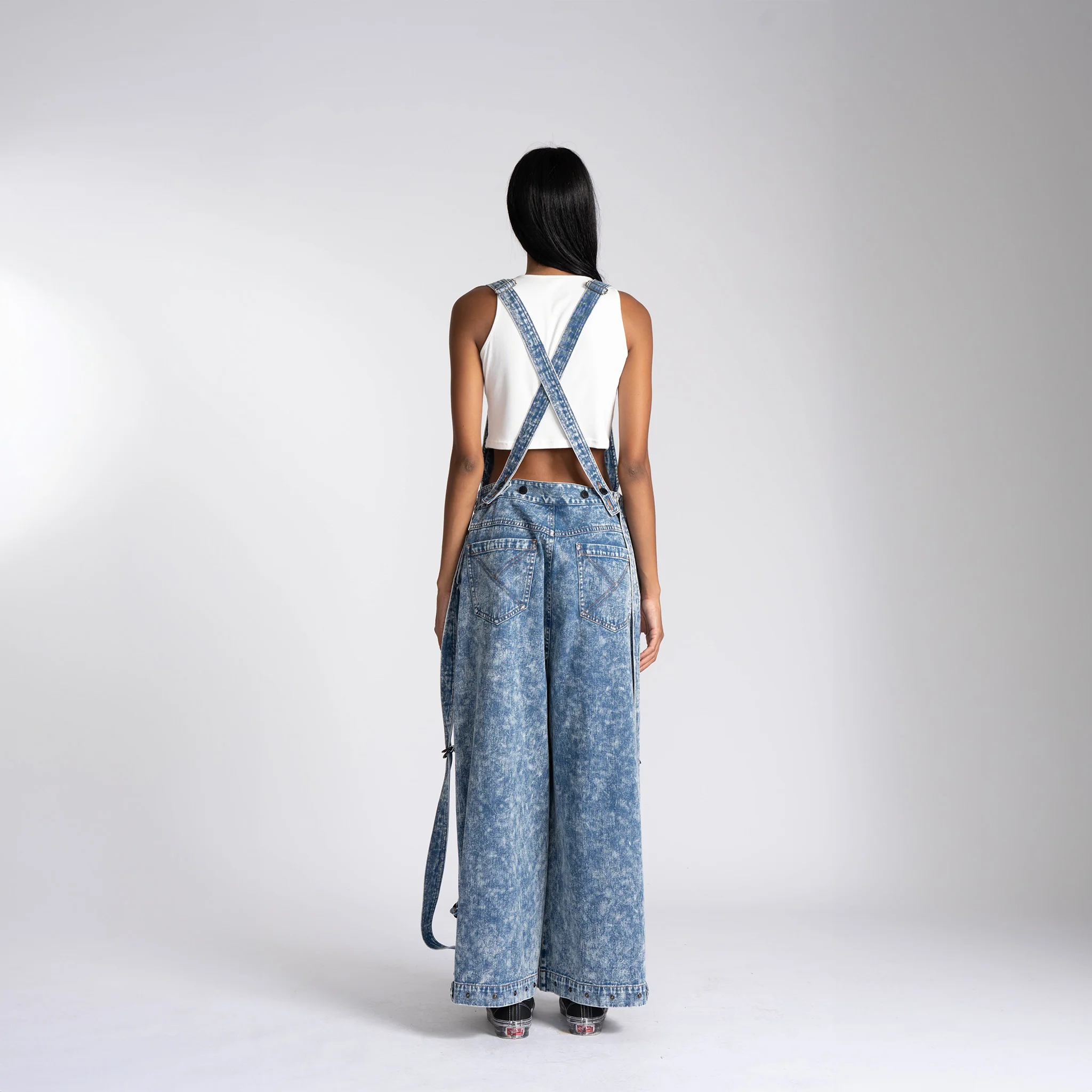 Zip Split Overalls - Washed Blue - Image 10