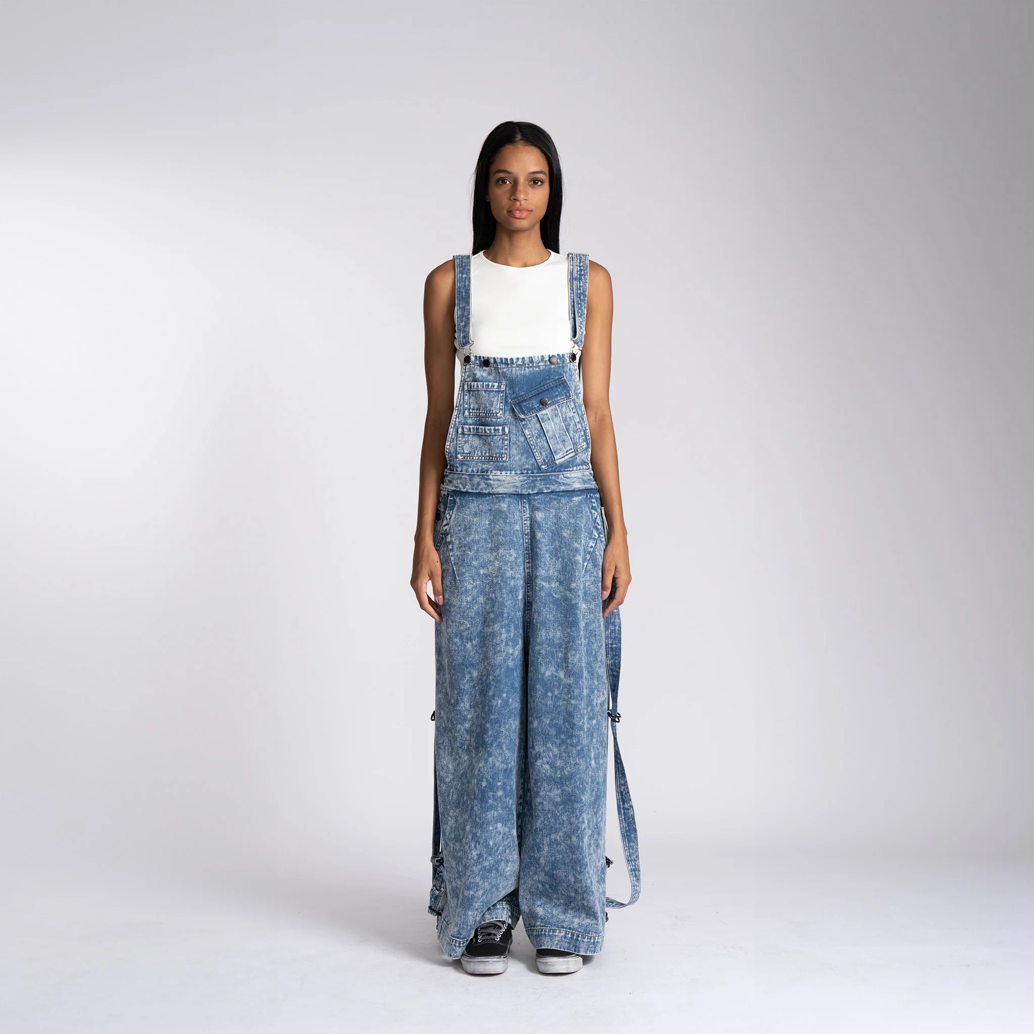 Zip Split Overalls - Washed Blue - Image 3