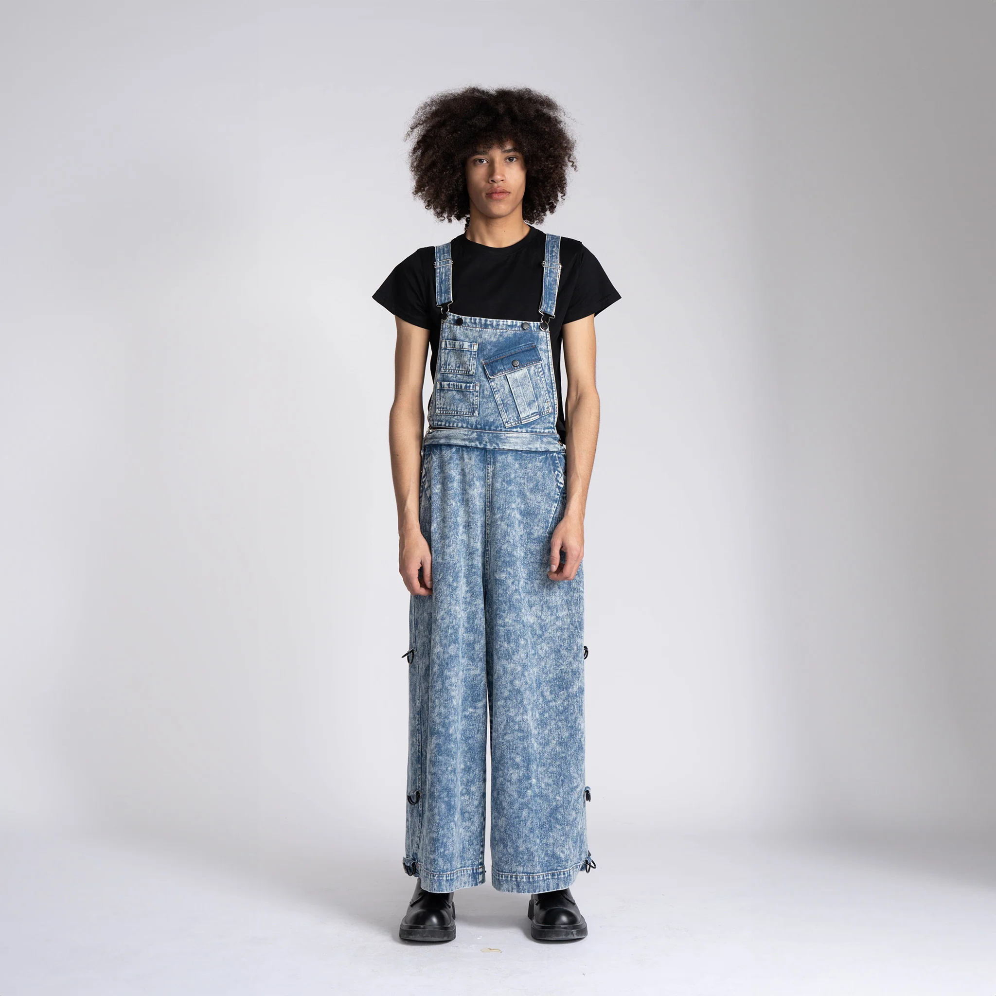 Zip Split Overalls - Washed Blue - Image 4